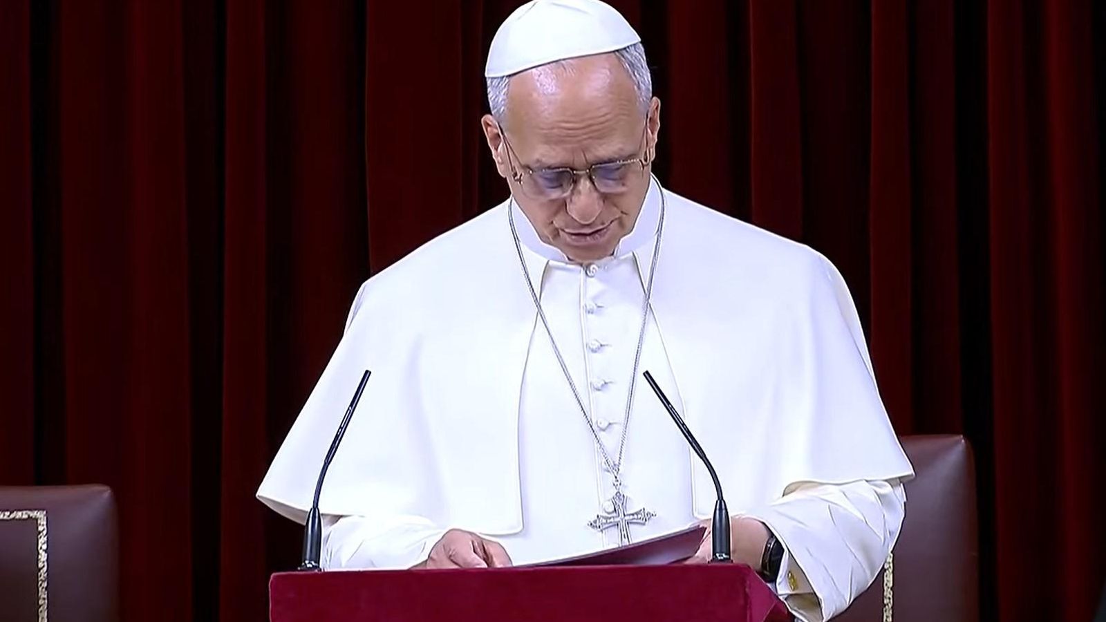 El papa León XIV durante su intervención en el Congreso de los Diputados ante la clase política.