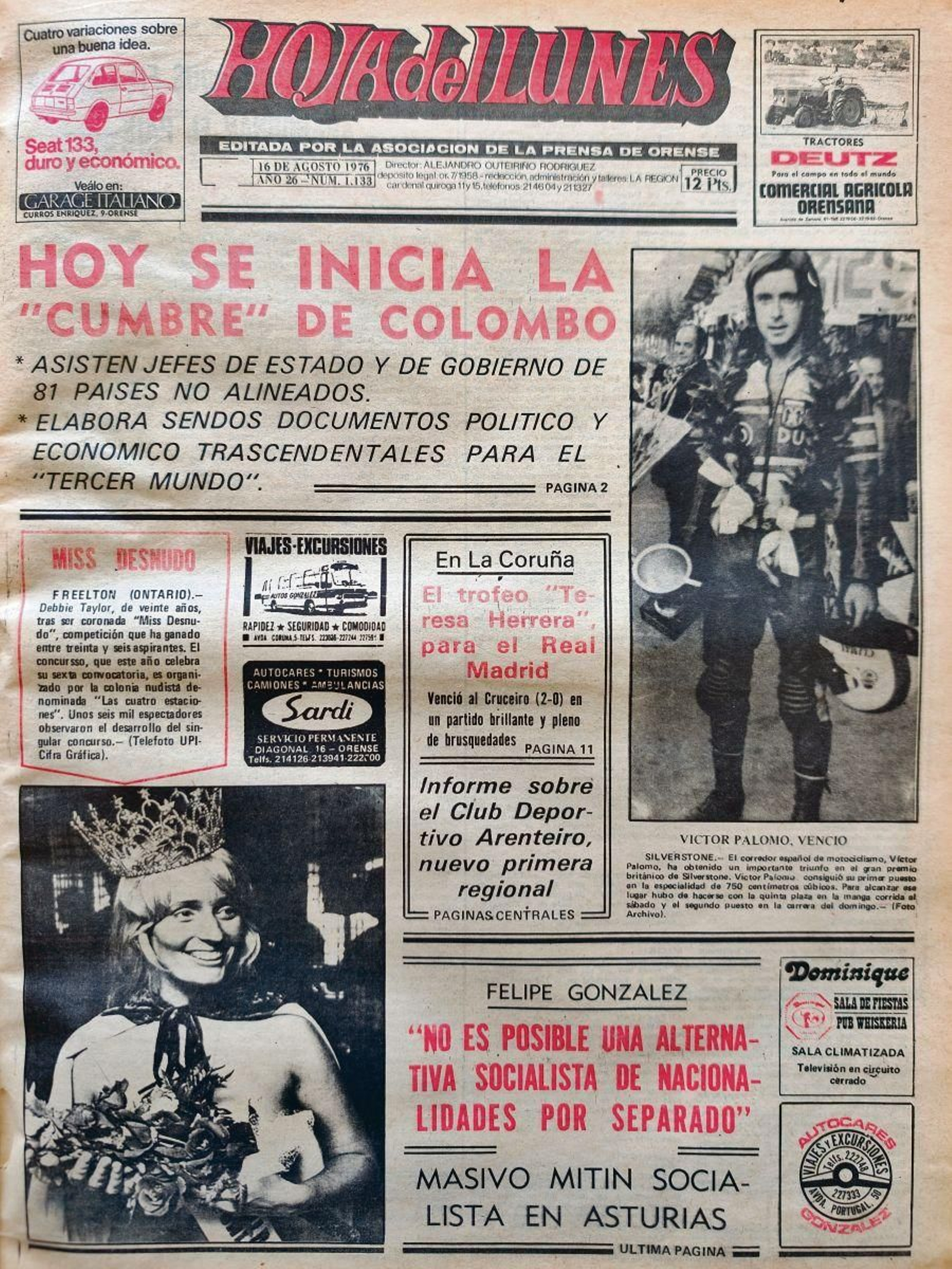 Primera página de La Región del 16 de agosto de 1976