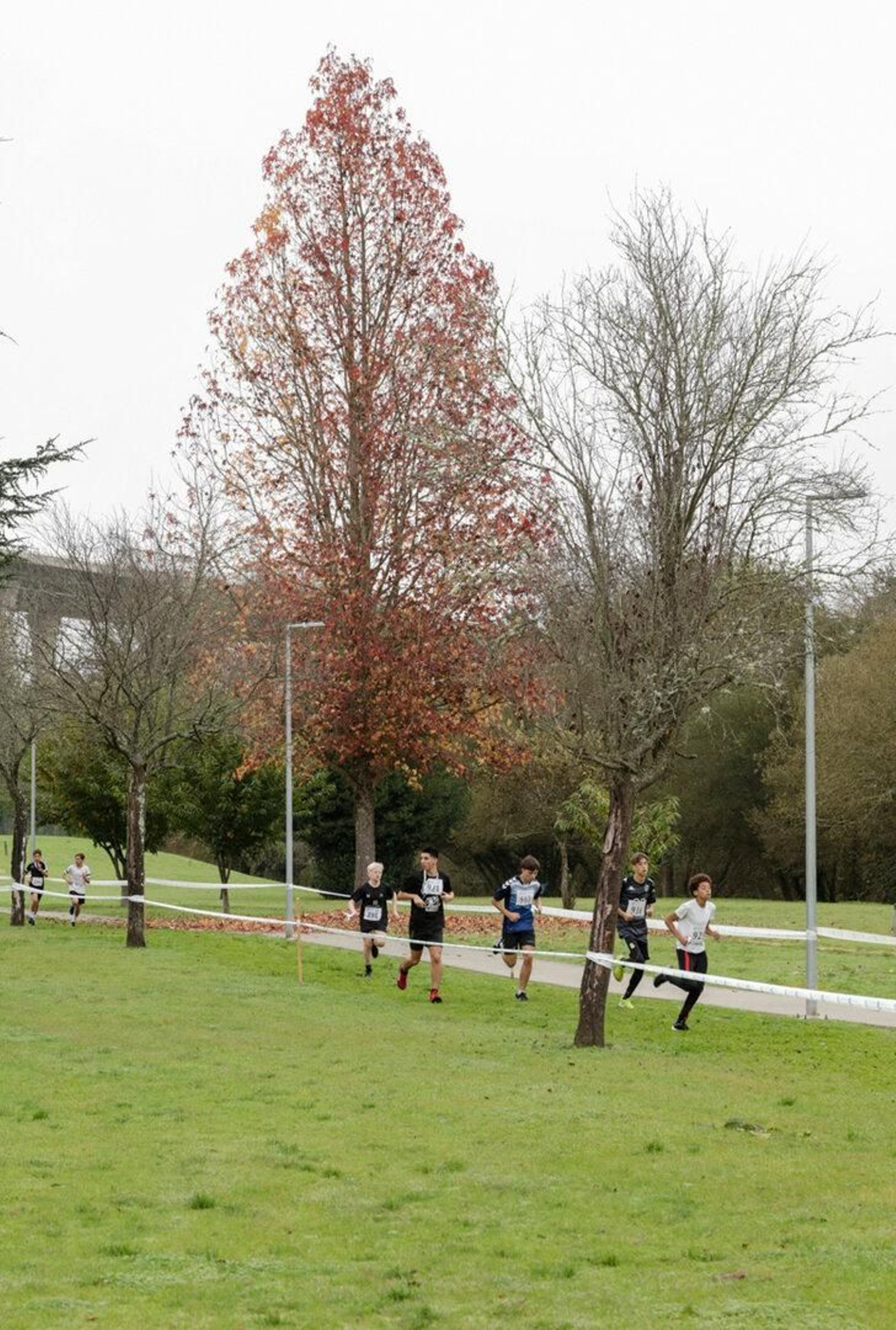 Corriendo con fuerza hacia la meta.