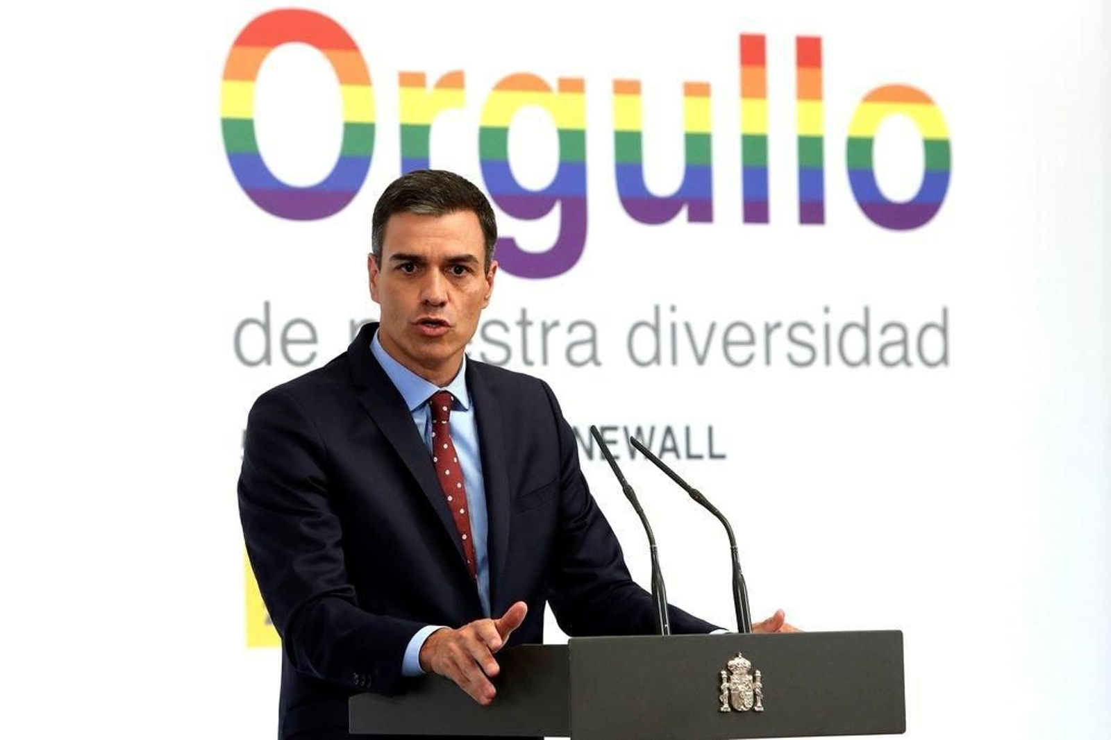 Pedro Sánchez, durante un acto del colectivo LGTBI, en Madrid.