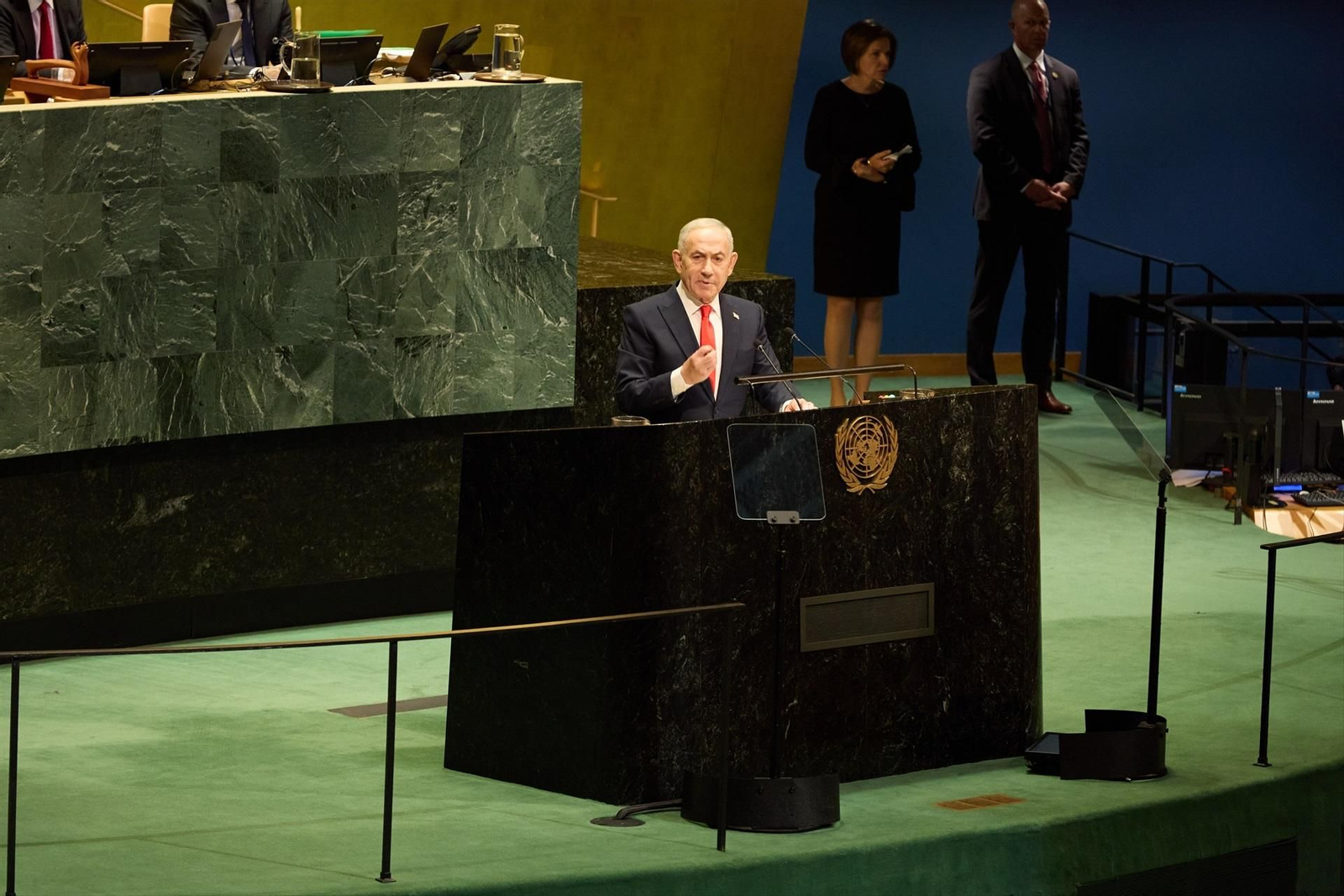 El primer ministro israelí, Benjamín Netanyahu, ante la Asamblea General de la ONU.