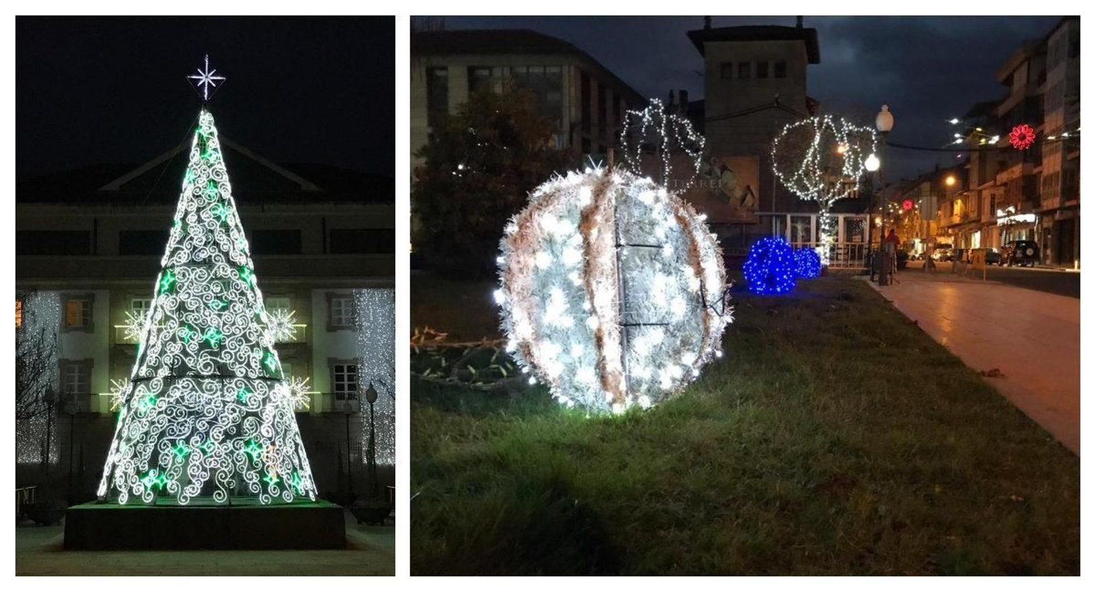 El árbol de Navidad y la decoración navideña en las calles de Verín.