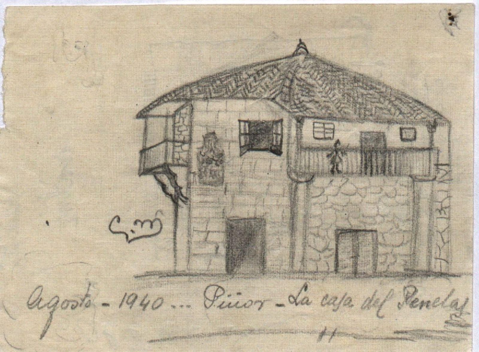 Testemuña moi especial dos seus 15 anos debuxada en agosto de 1940 por Carmiña da propia “casa do Penelas” -outro neno- cunha enigmática sinatura a xeito de corazón.