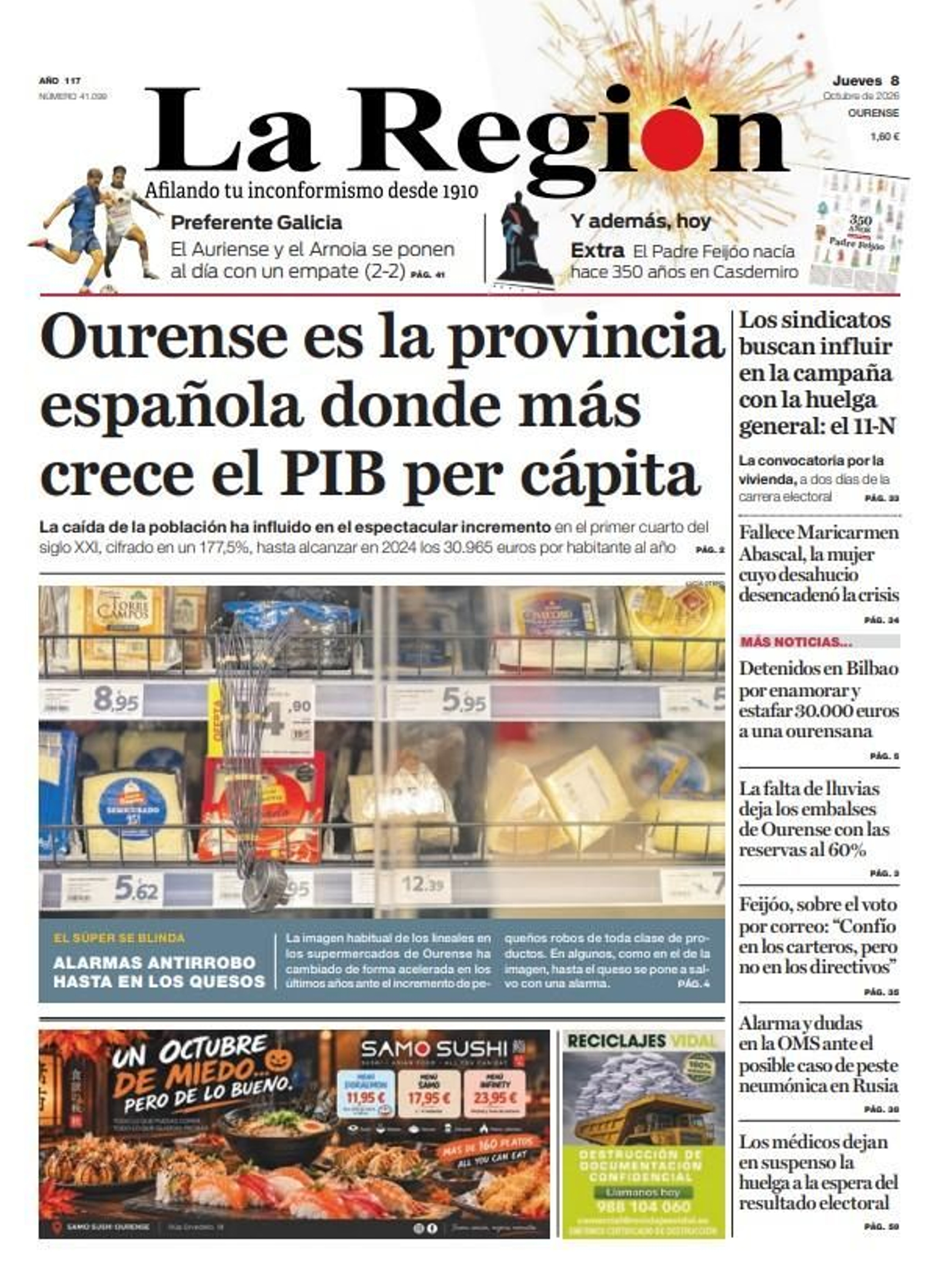 La portada de La Región de este jueves, 7 de octubre.