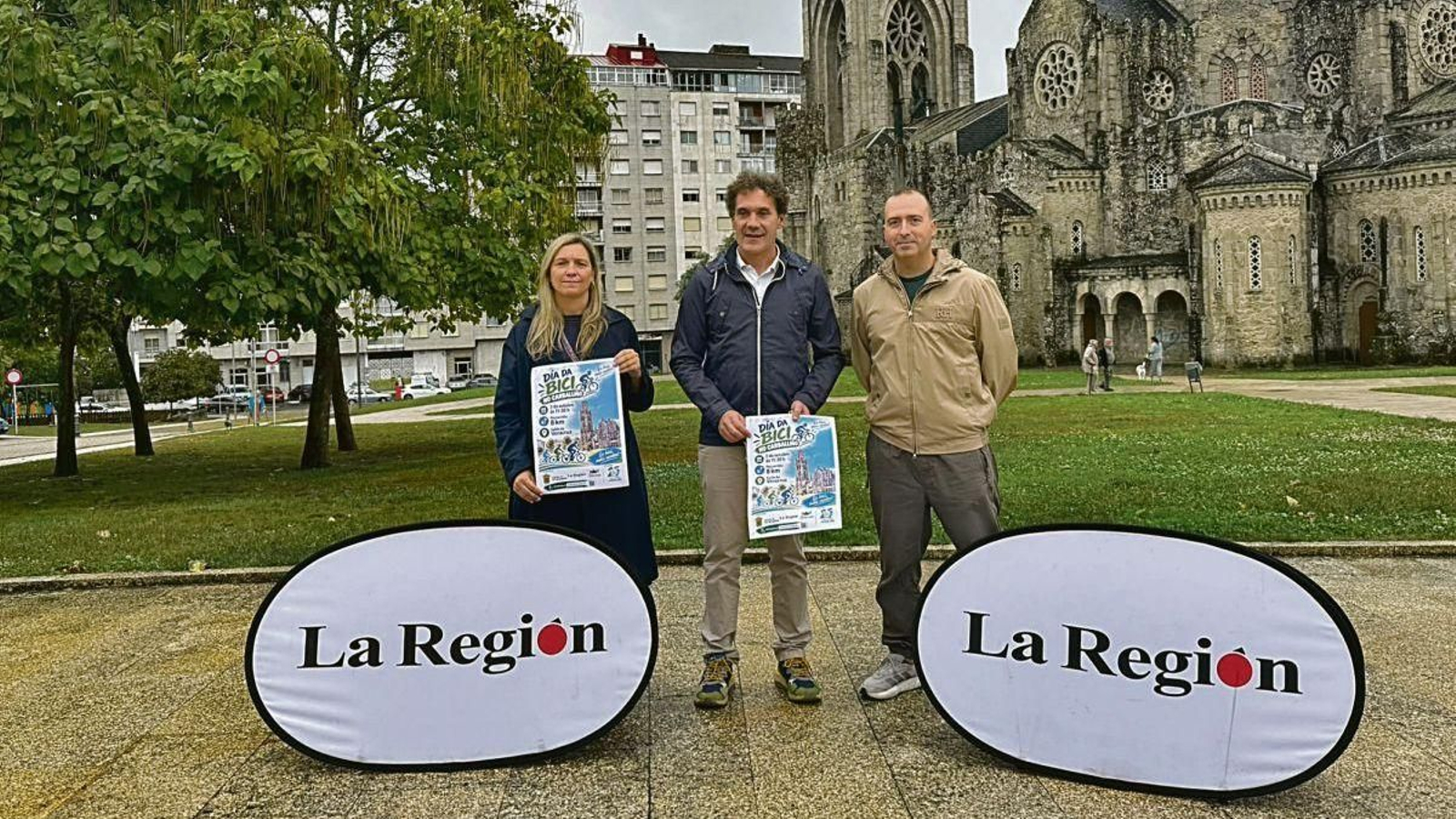Lorena Castro, José Castro-Gil y Lalo Gómez en la presentación del evento en la plaza de la Veracruz.