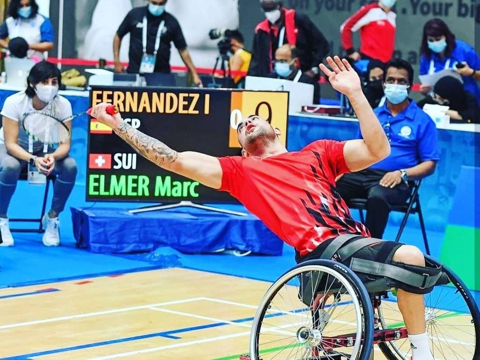 El deportista ourensano Nacho Fernández, integrante del Club Athlos, durante su presencia con la selección española de para bádminton en el Torneo Internacional de Dubai, en los Emiratos Árabes.
