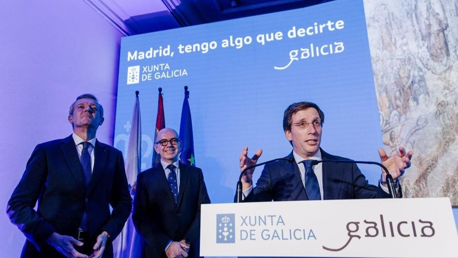 El alcalde de Madrid, José Luis Martínez-Almeida, interviene en el acto ‘Madrid, tengo algo que decirte’, que organiza la Casa de Galicia en Madrid. Foto: EP.