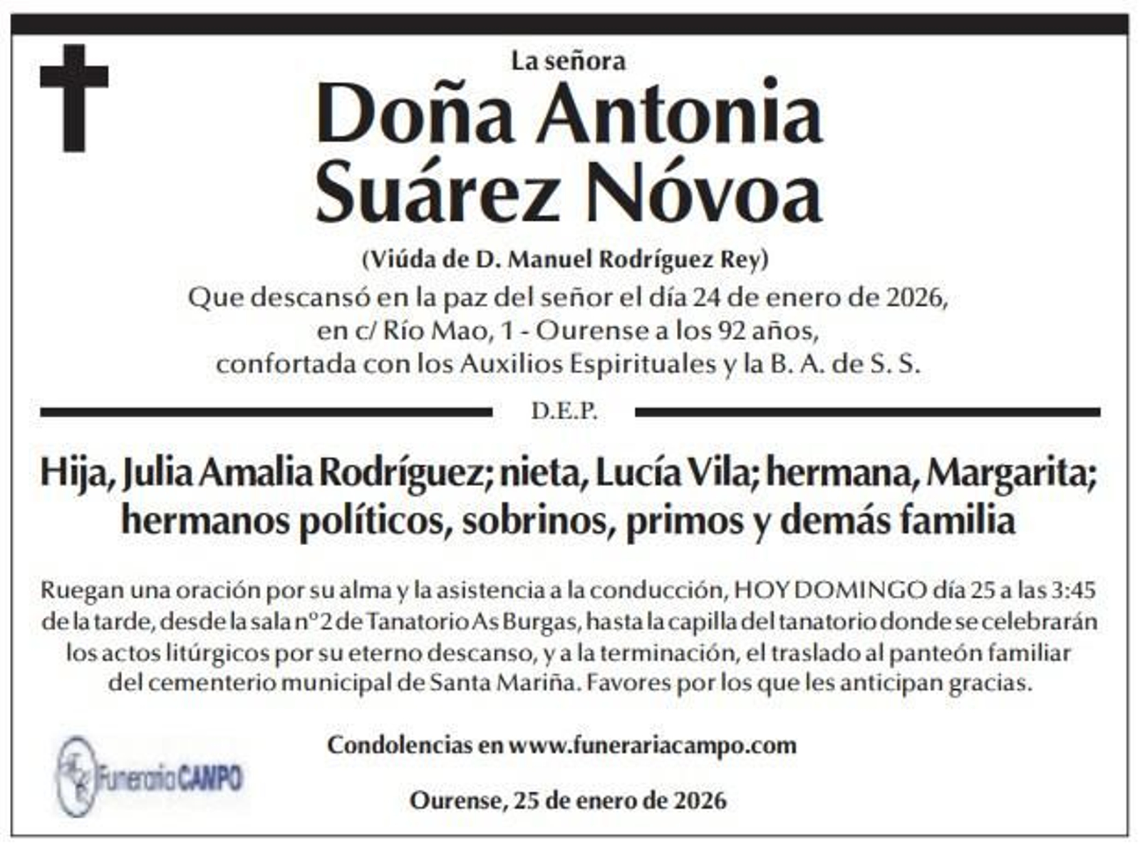 Las esquelas de hoy, 25 de enero.