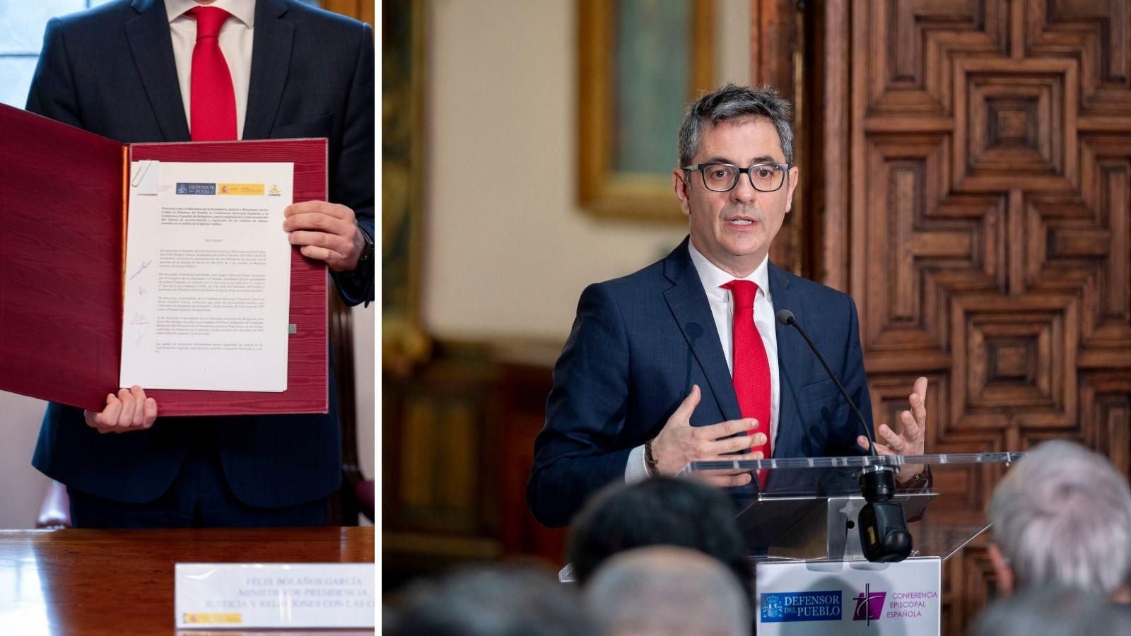 Acuerdo firmado para reparar a víctimas de abusos prescritos, en la sede del Defensor del Pueblo, a 30 de marzo de 2026, en Madrid (España)