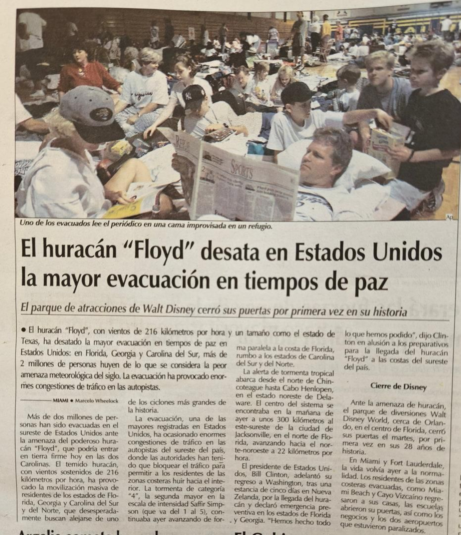 El huracán "Floyd" provoca una evacuación en Estados Unidos el 16 de septiembre de 1999.