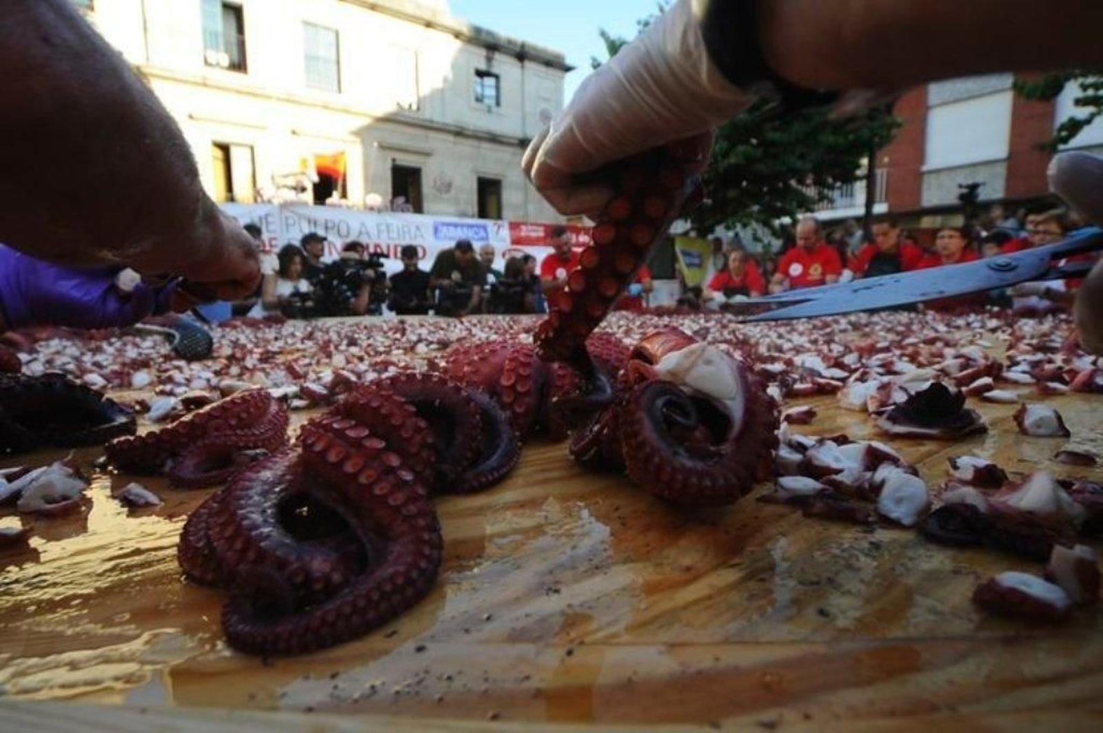 La elaboración de la tapa de pulpo más grande del mundo en Carballino 06