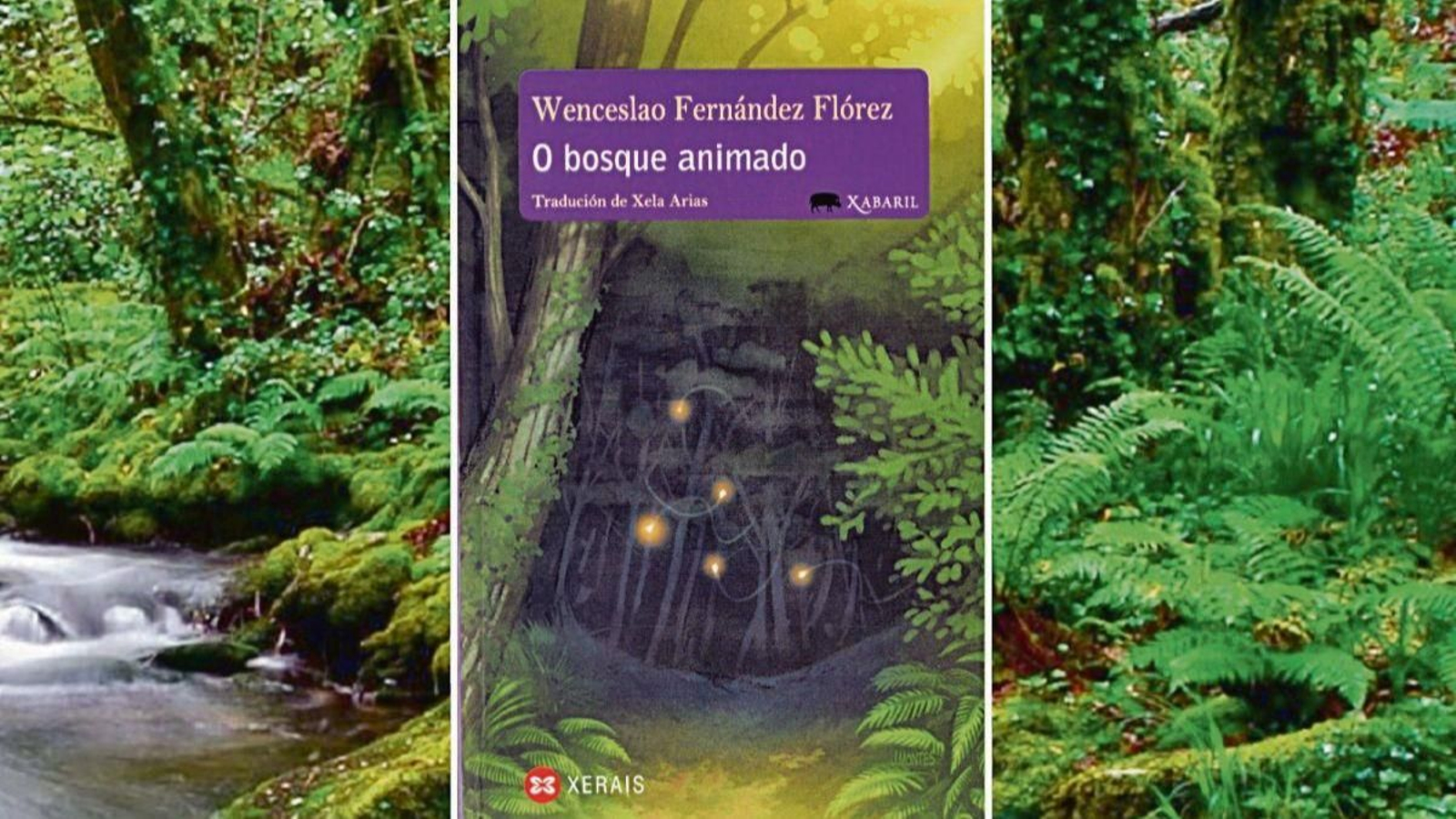 Portada de “O bosque animado” superposta a unha fraga.