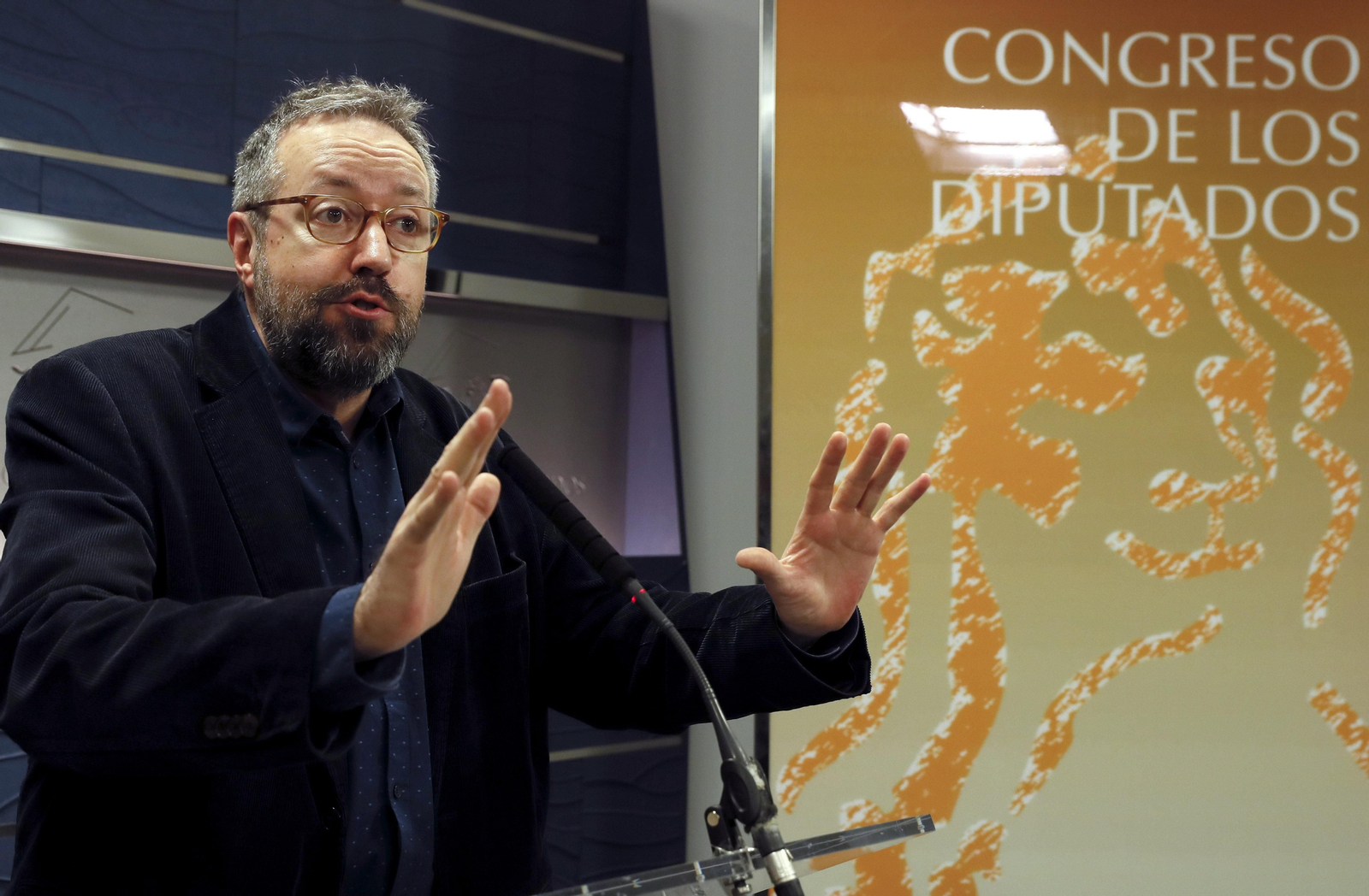 Juan Carlos Girauta, durante la rueda de prensa en el Congreso de los Diputados.