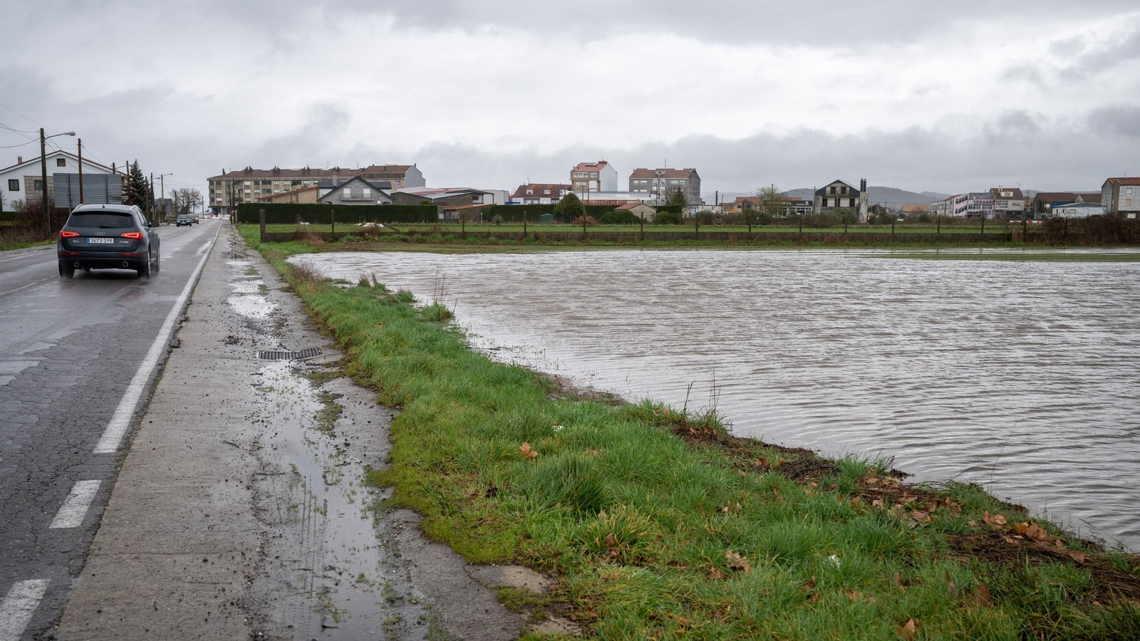 Imagen de Xinzo de Limia anegado por las intensas lluvias.