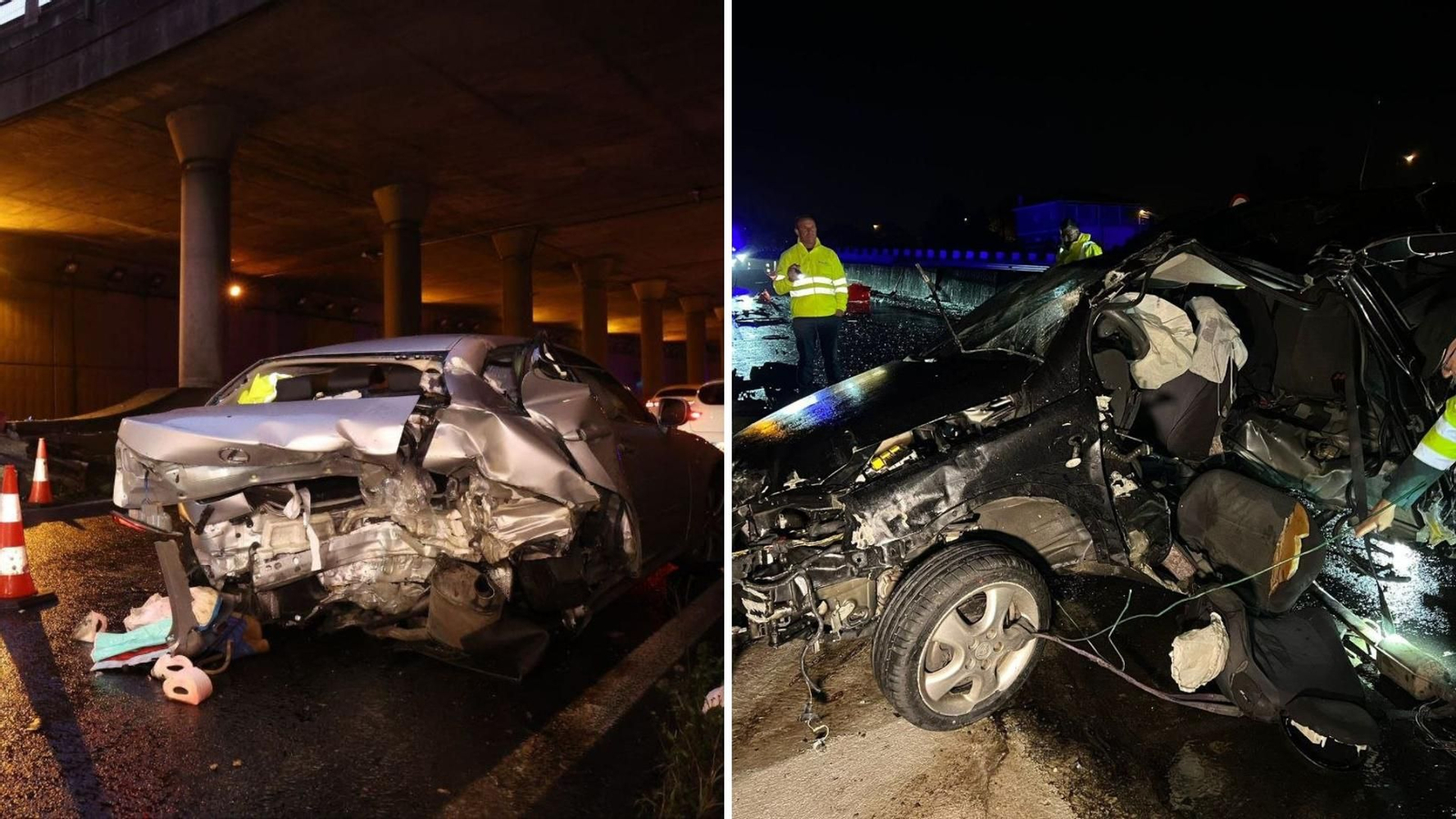 Así quedaron los coches de los accidentes mortales en Vigo y en Tui. // Alberte