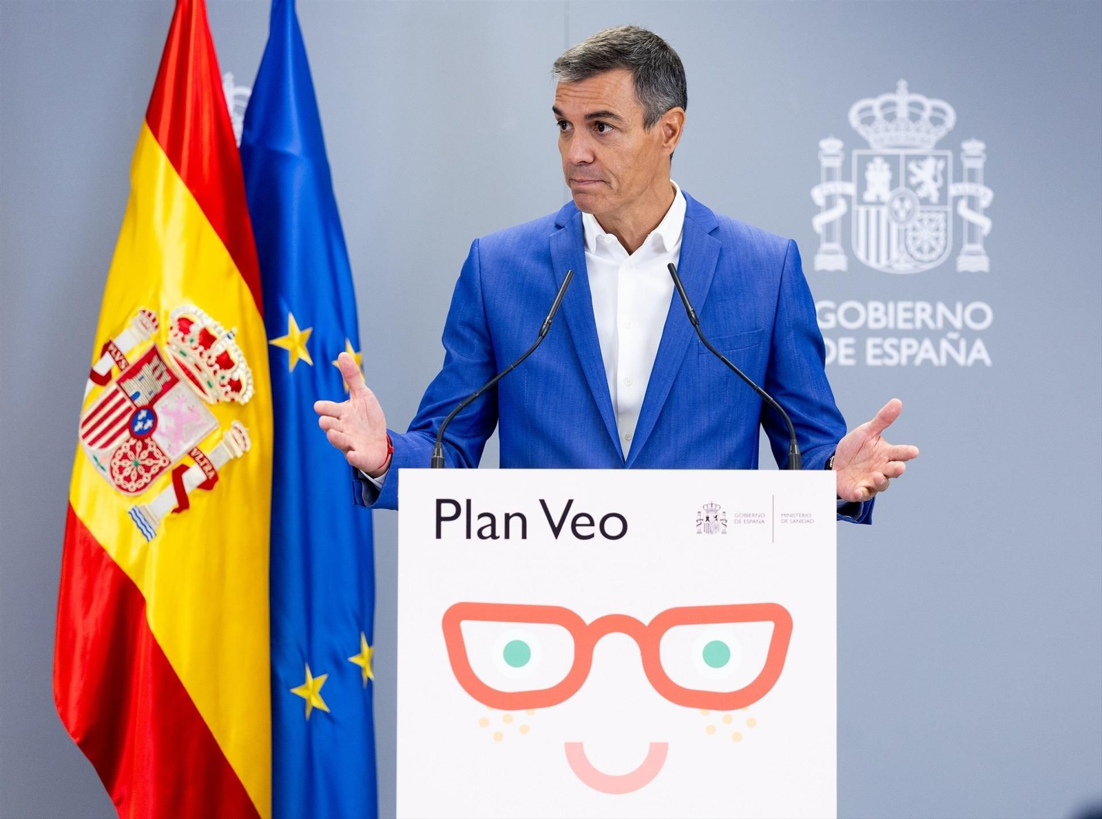 El presidente del Gobierno, Pedro Sánchez, interviene durante la presentación de la ampliación del ‘Plan Veo’, este lunes.