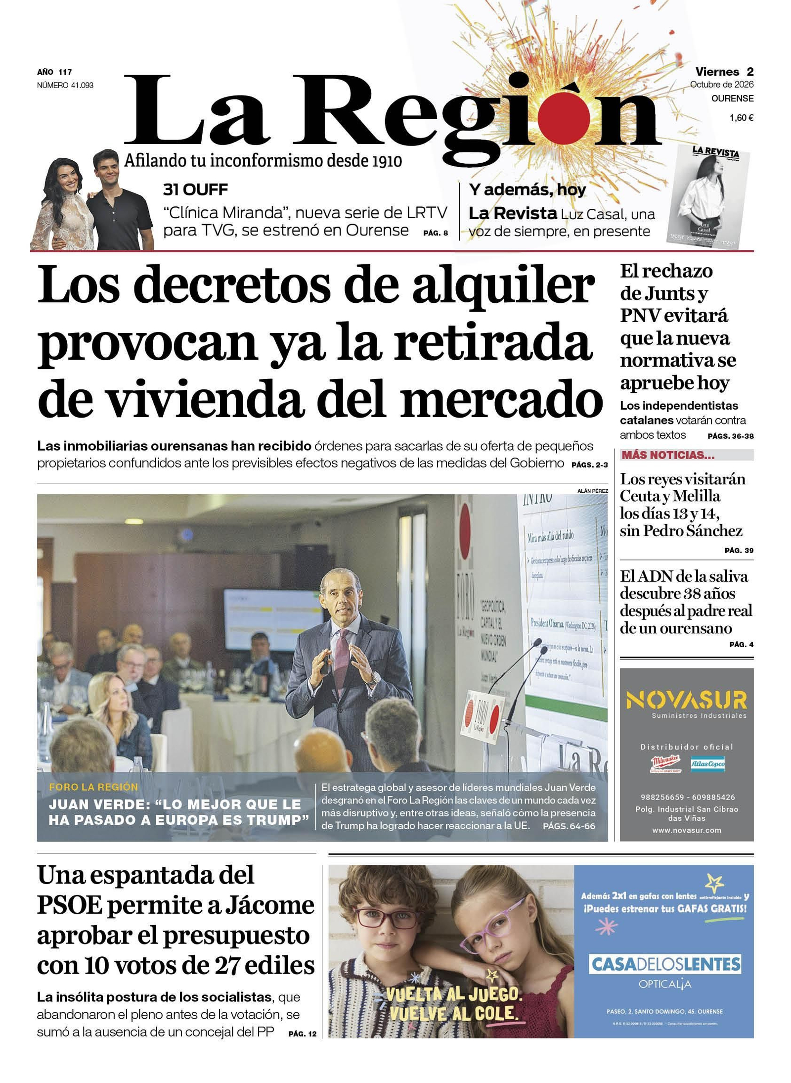La portada de La Región de este viernes.