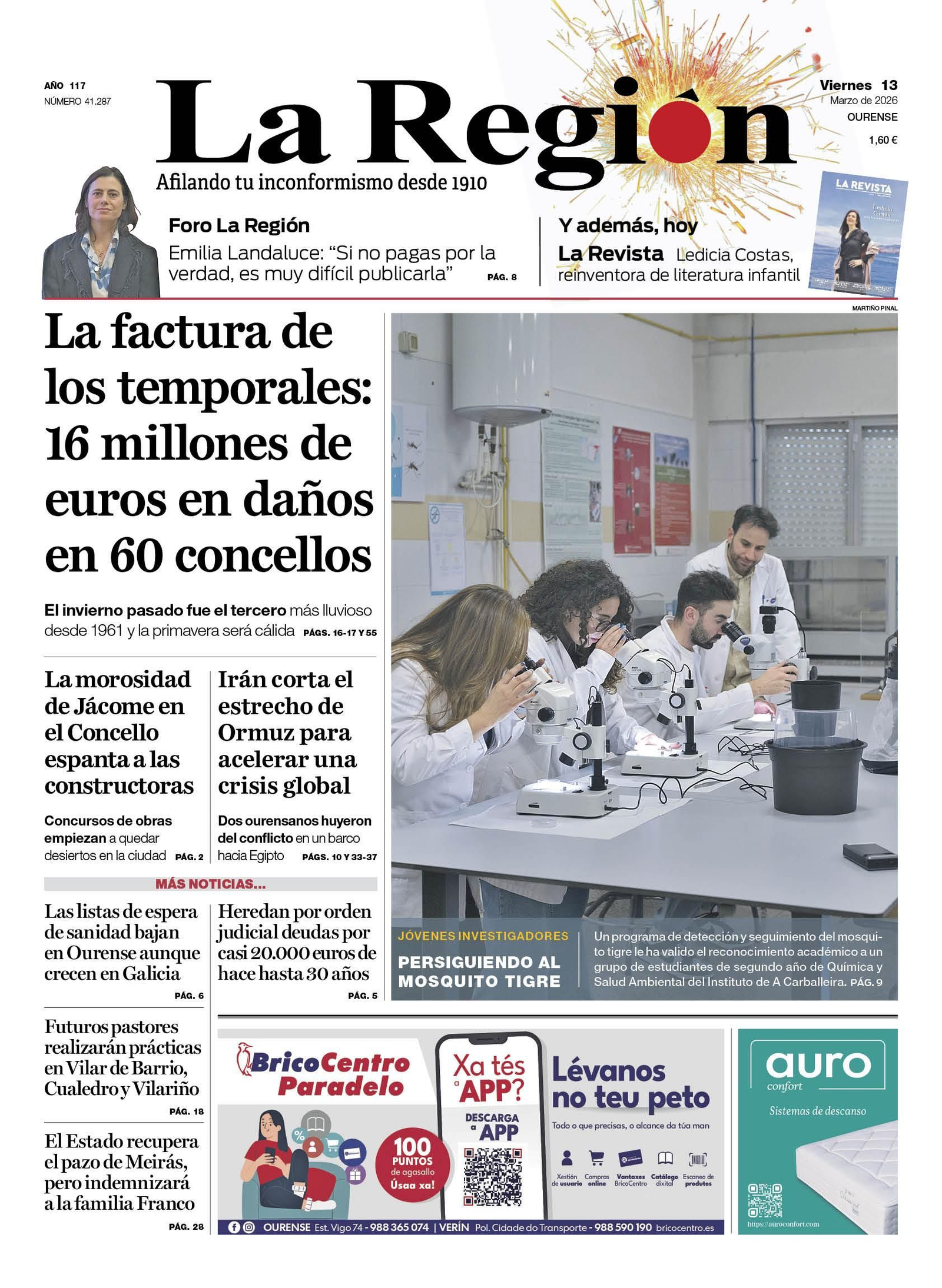 La portada de La Región.