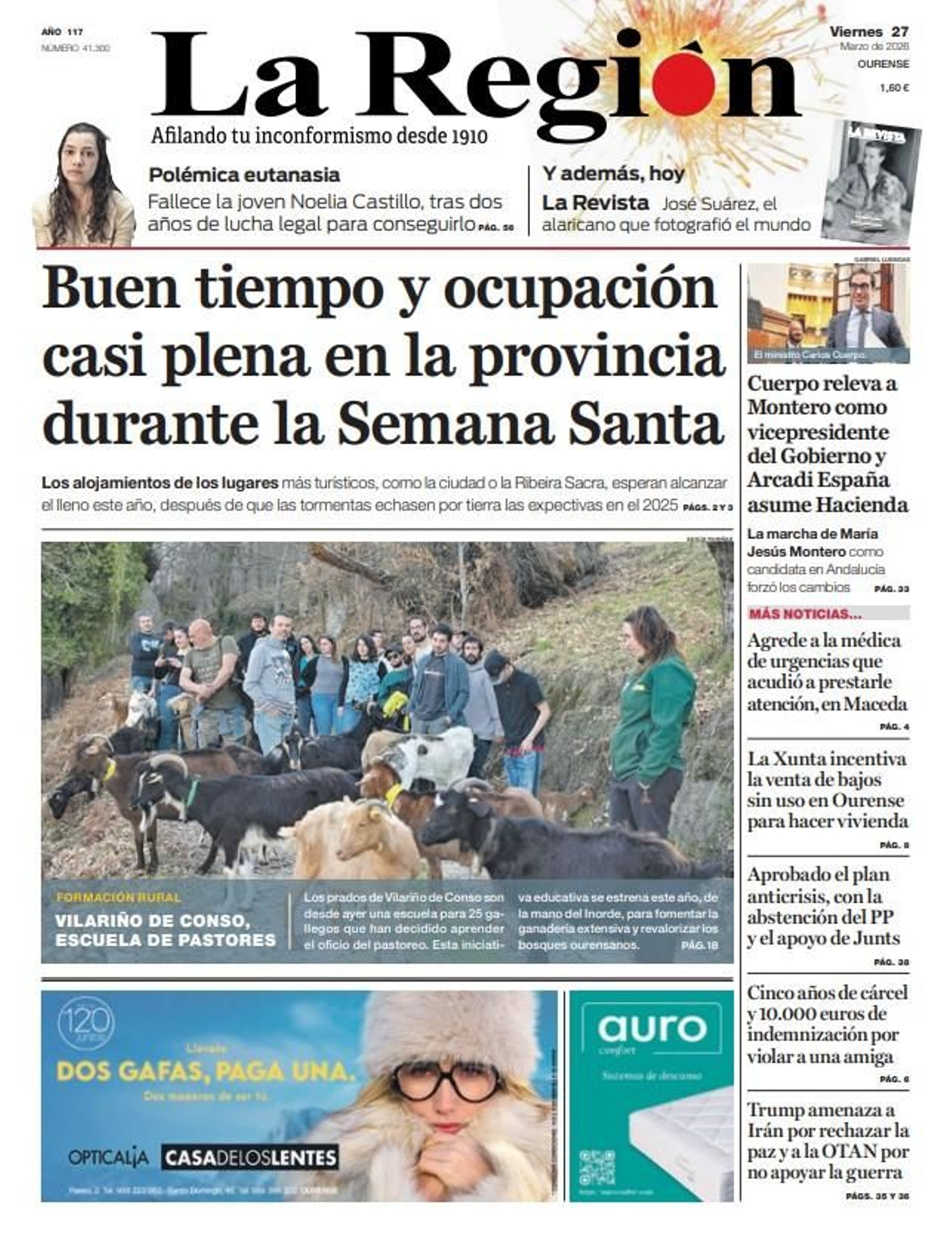 La portada de La Región este viernes, 27 de marzo.