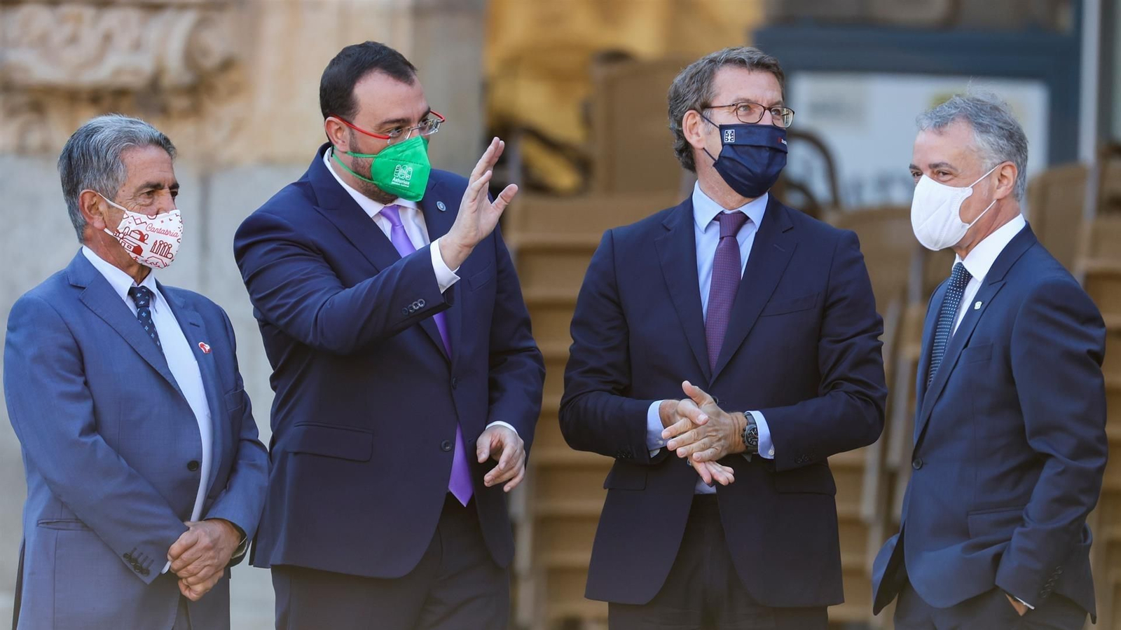 Los presidentes de Cantabria, Miguel Angel Revilla; Asturias, Adrián Barbón; Galicia, Alberto Núñez Feijóo y el lehendakari, iñigo Urkullu. // EFE