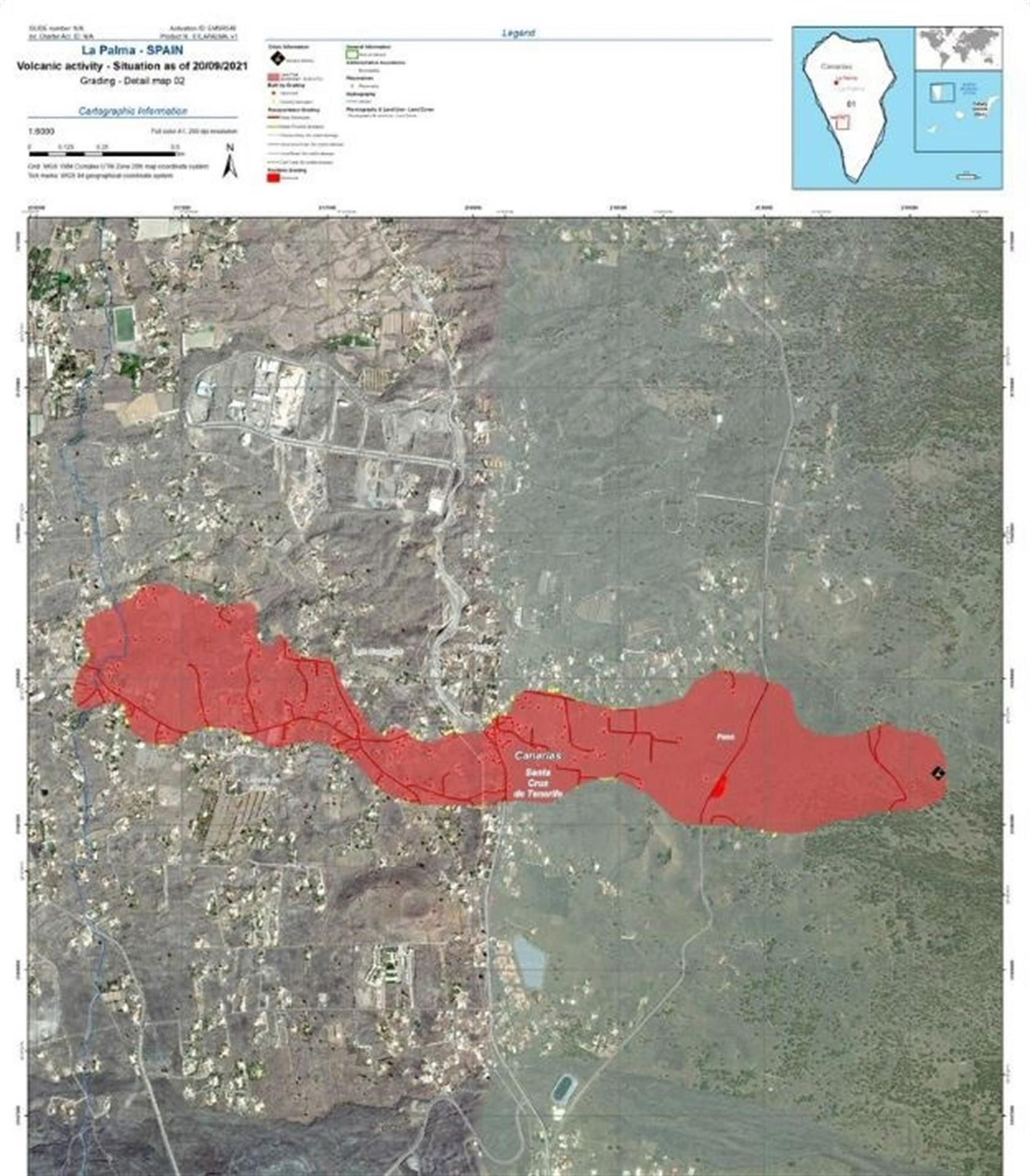 Área que ocupa la lava del volcán en La Palma