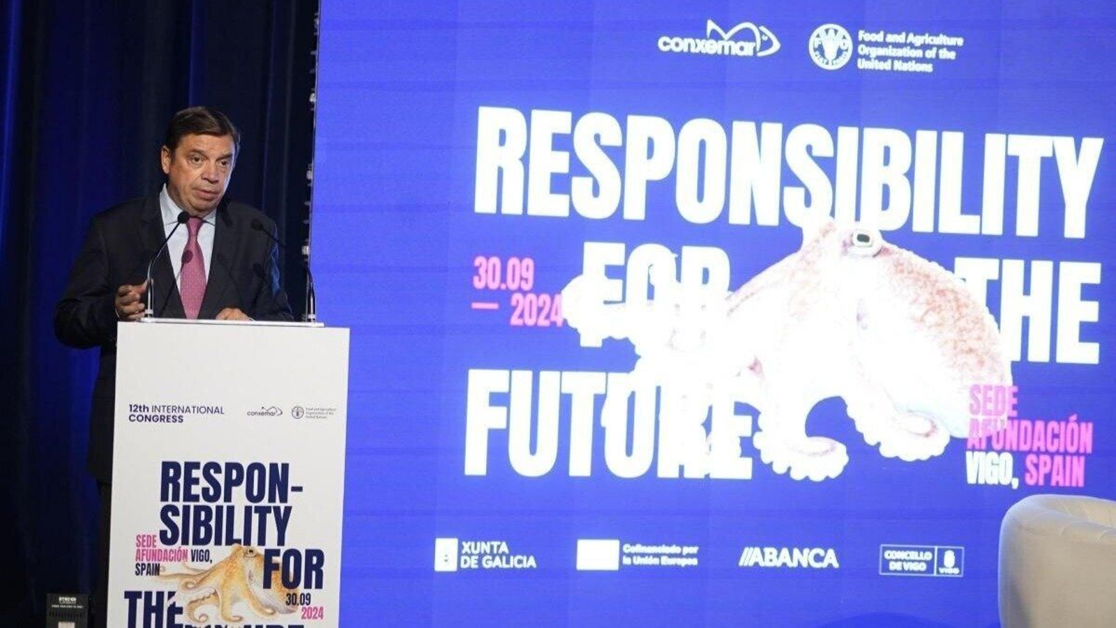 El ministro Luis Planas durante su intervención en la clausura del congreso de FAO y Conxemar.