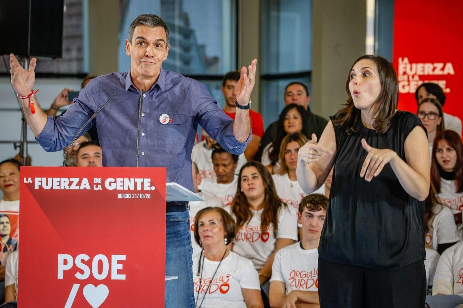Pedro Sánchez, durante un acto de precampaña en Burgos.