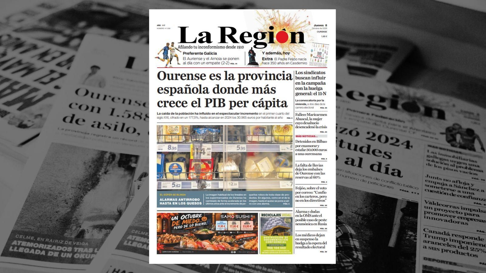 La portada de La Región de este jueves, 8 de octubre.