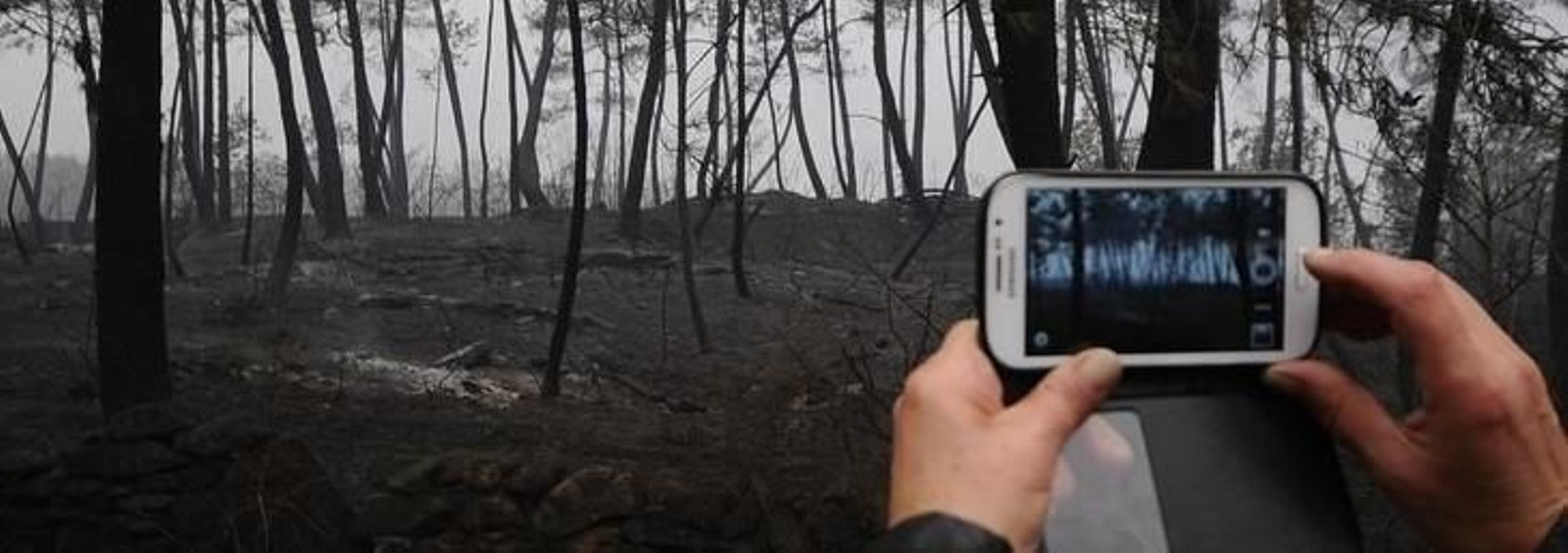 Un vecino sacando una foto a la zona quemada en Ourense.