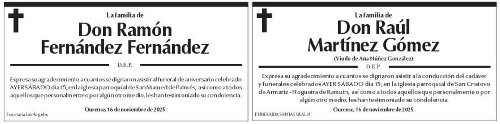 Esquelas 16 de noviembre