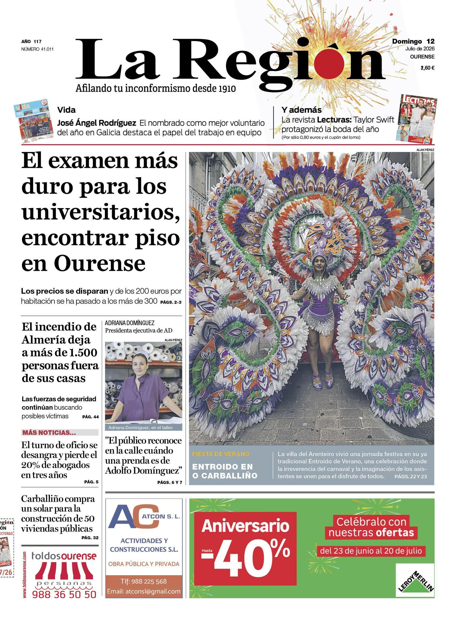 La portada de La Región de este domingo 12 de julio