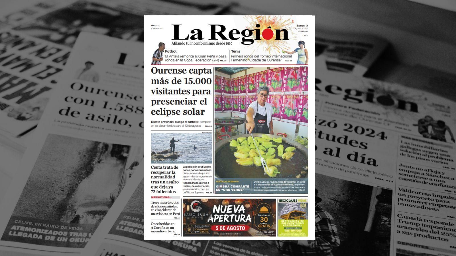 La portada de La Región de este lunes, 3 de agosto.