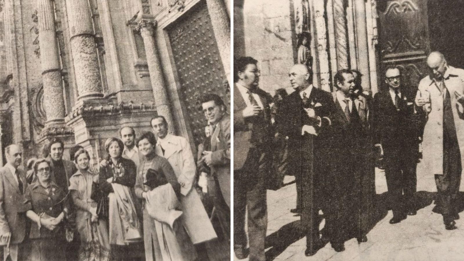 A la izquierda, el director gerente de La Región Internacional señor López Salgado; a la derecha, el presidente de la Diputación y de la Caja de Ahorros de Orense, señor Ferrer Garrido, con otras autoridades.