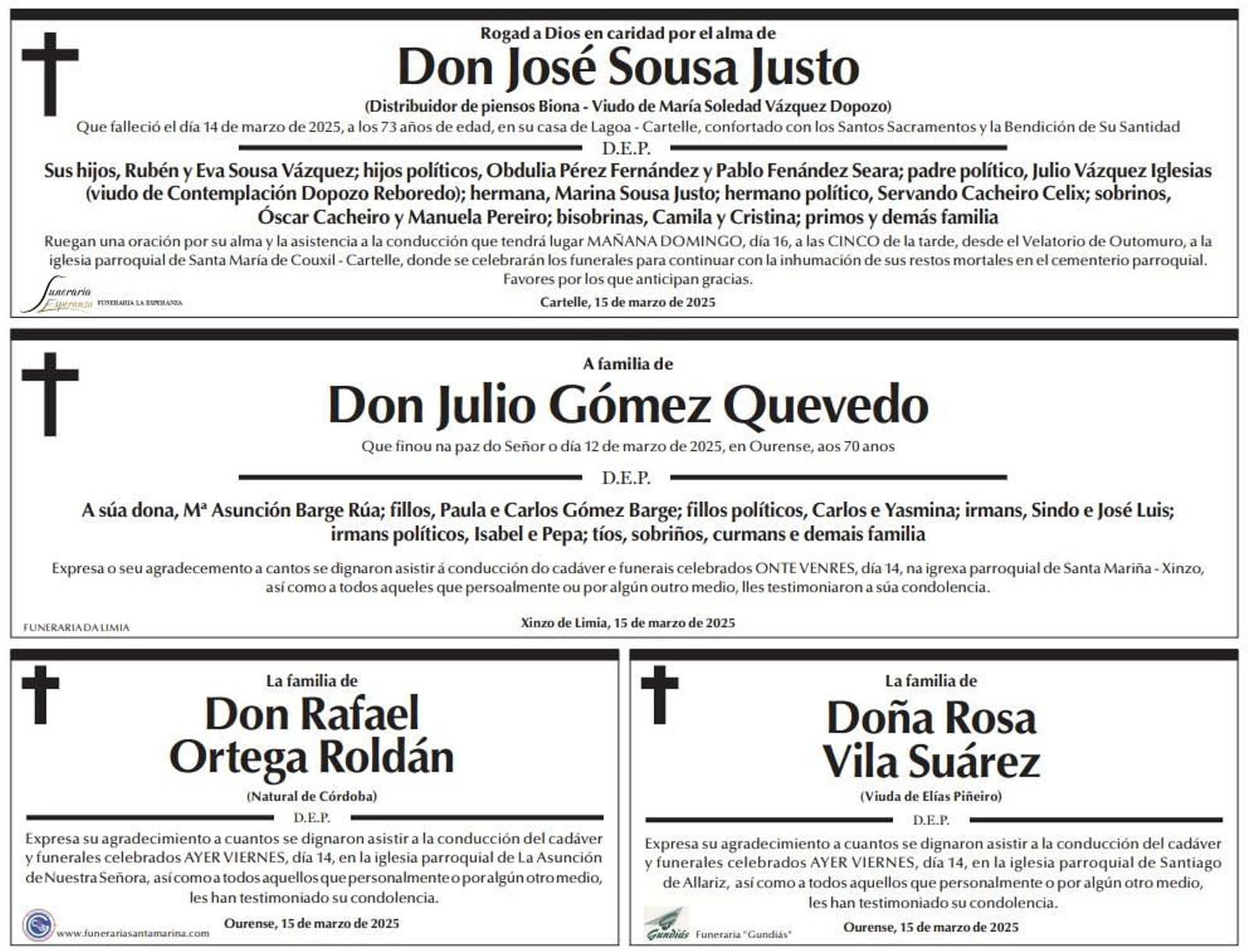 Esquelas 15 de marzo.