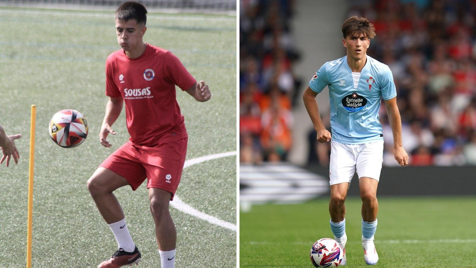 Osián Vázquez, de la UD Ourense, y Javi Rodríguez, del Celta Fortuna.