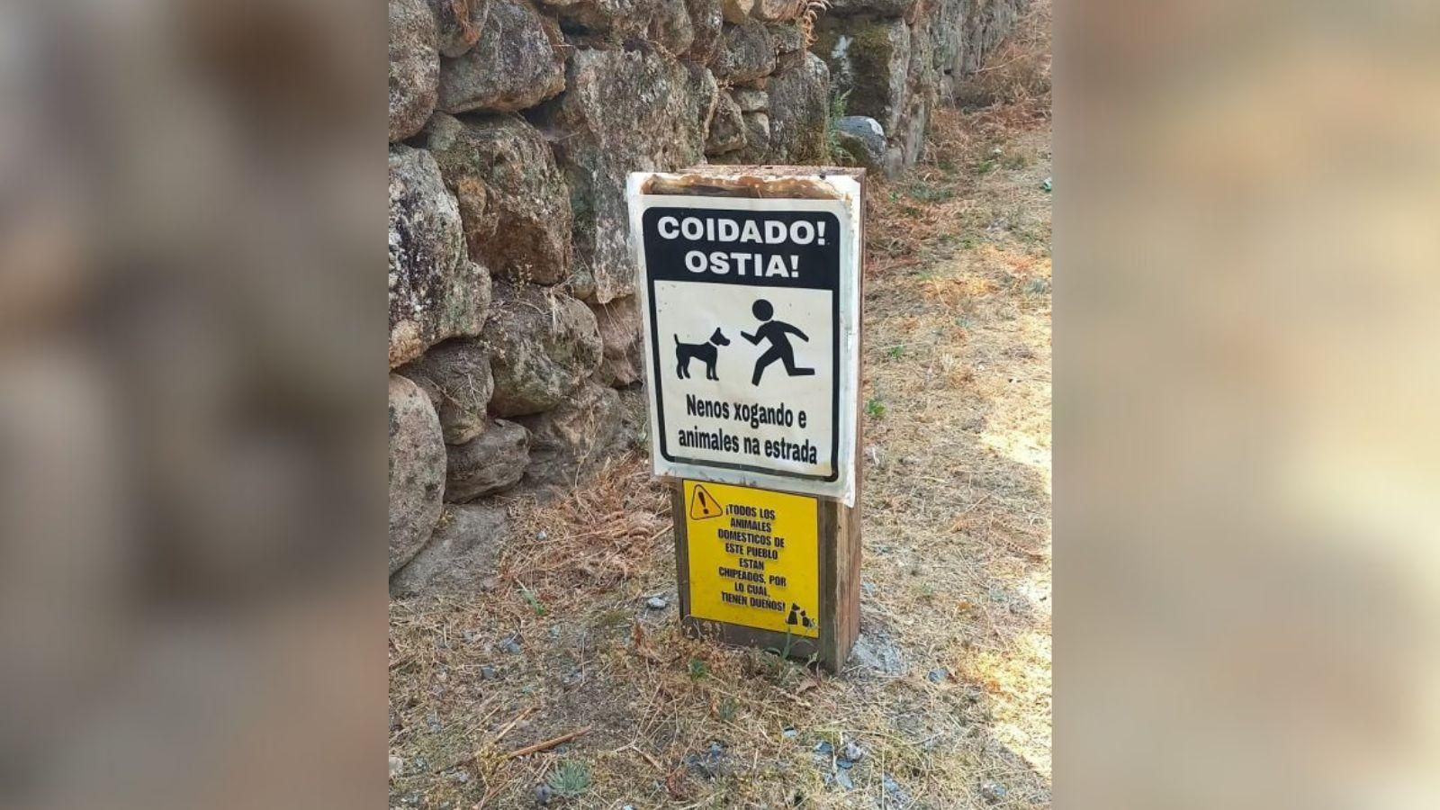 El cartel dirigido a los conductores en la aldea de Fonteantiga, O Carballiño