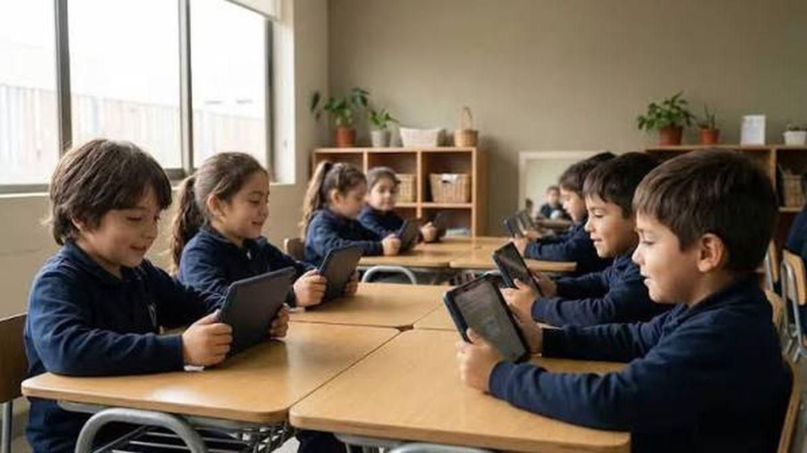 Niños utilizando la tablet en el colegio.