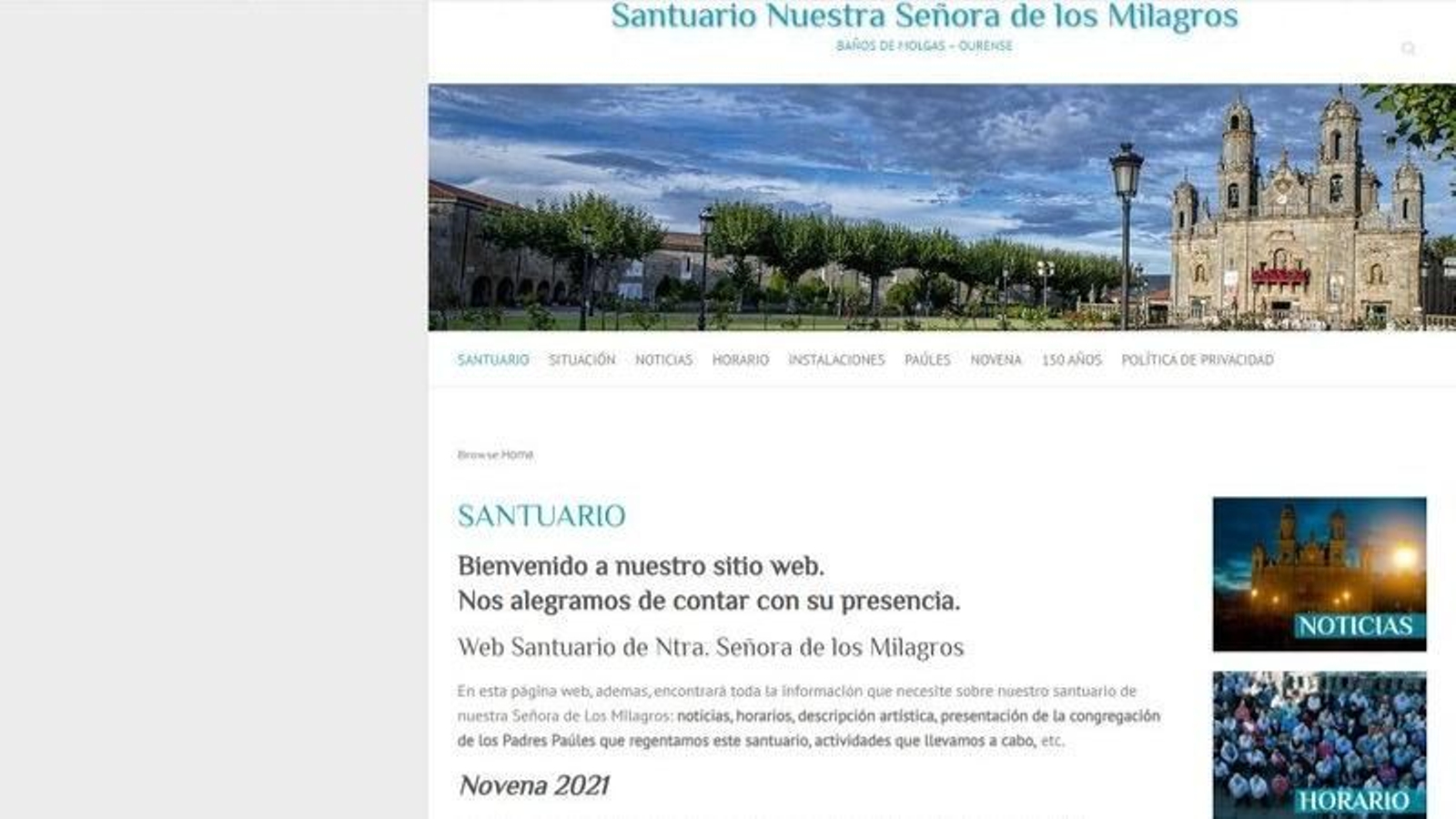 Página web de inicio del santuario (www. santuariomilagros.com).