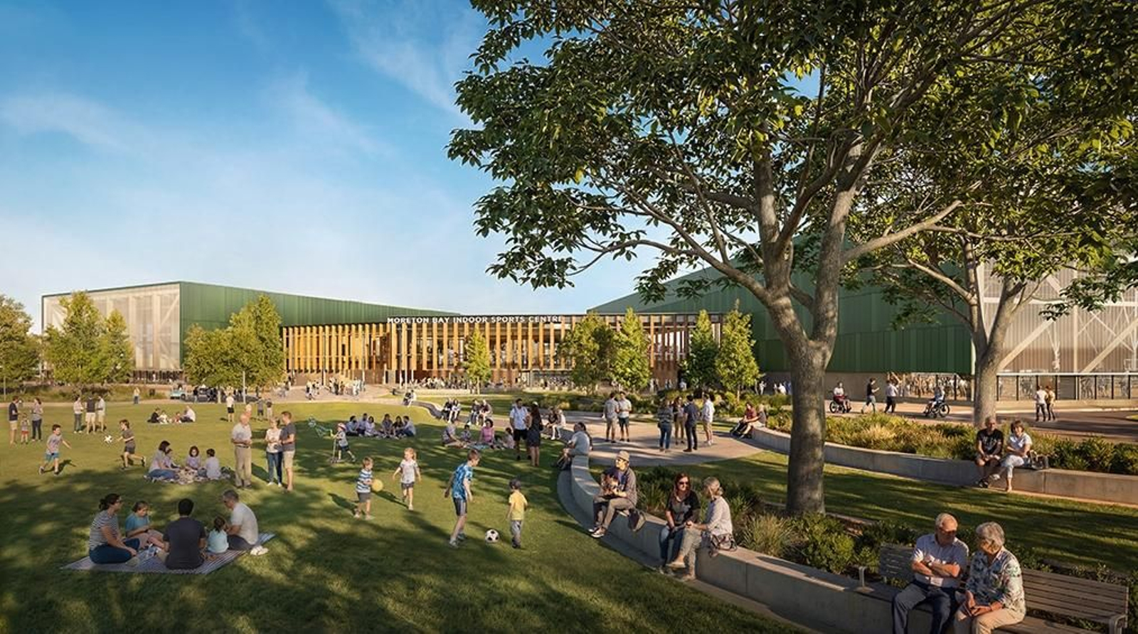 Recreación del polideportivo previsto en Moreton, Australia, para los Juegos Olímpicos de 2032