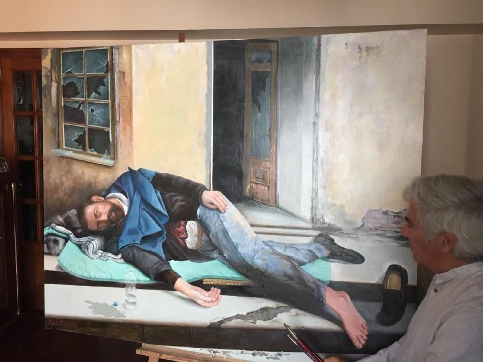 Xai Óscar presentó su último cuadro, aún sin nombre. Se admiten sugerencias en facebook y twitter de Atlántico.