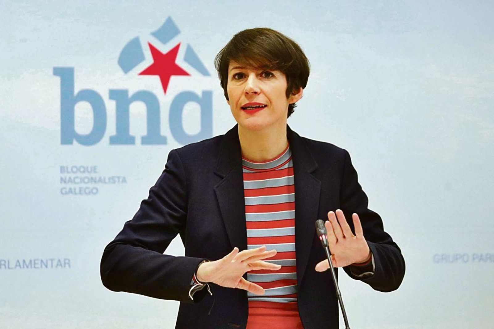 La portavoz del BNG en el Parlamento Gallego, Ana Pontón durante la rueda de prensa.
