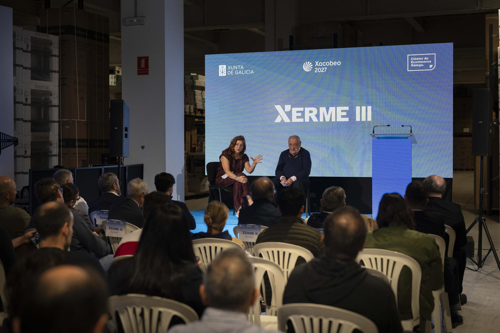 Marta Mariño Regueiro y Jorge Bermello durante la inauguración del programa Xerme.