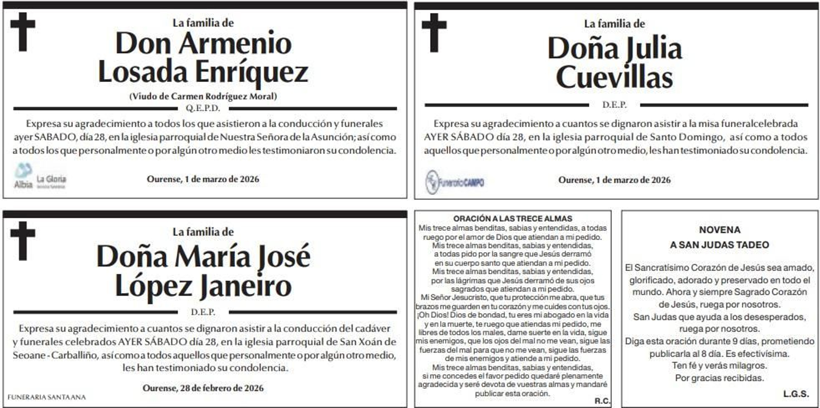 Las despedidas de este domingo en La Región