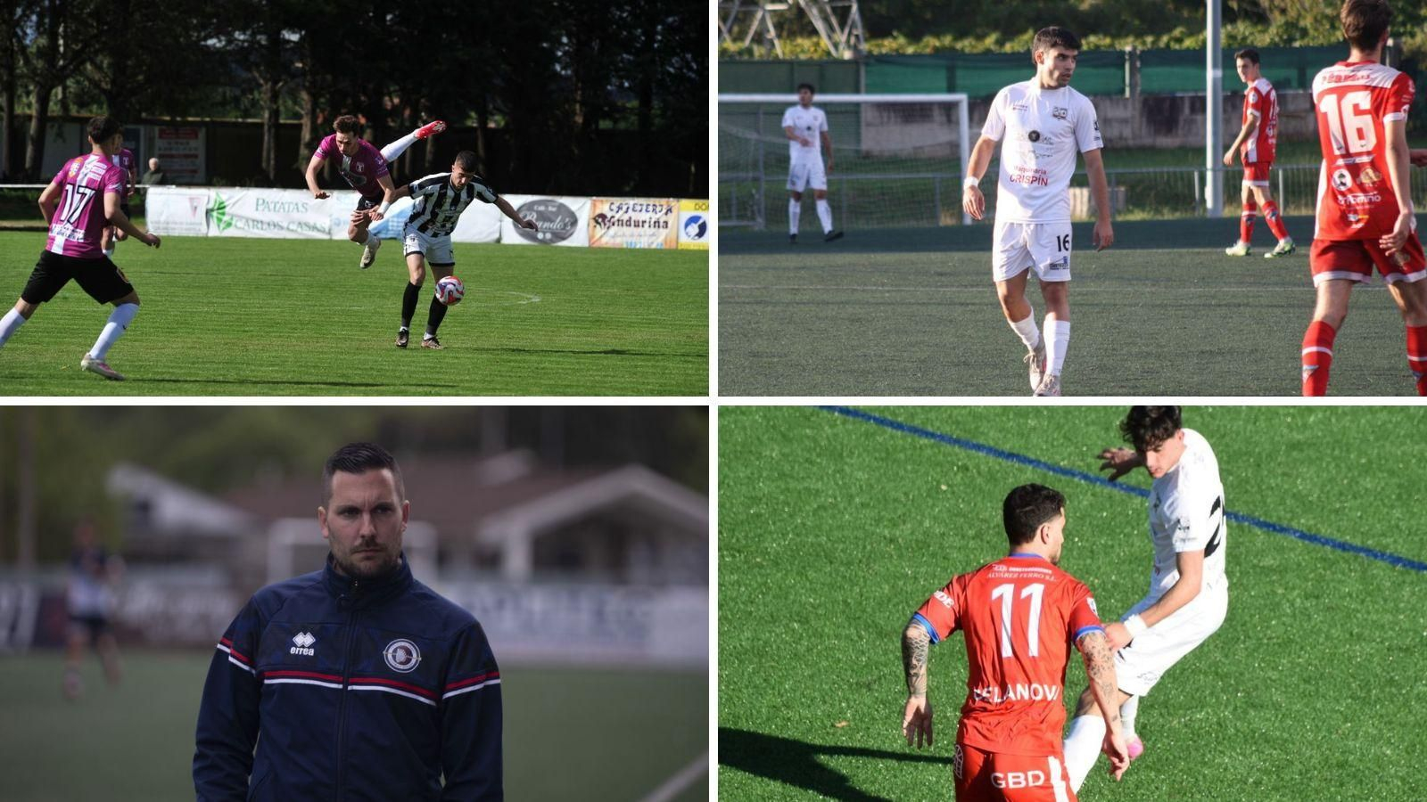 Charly, delantero del Antela; Miguel Peral, del Arnoia; el defensa del Cented, Bustel; Alberto Blanco, del Celanova.