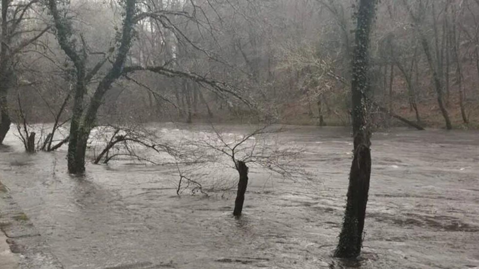 El río Lérez a su paso por Campo Lameiro, donde anegó un área recreativa.