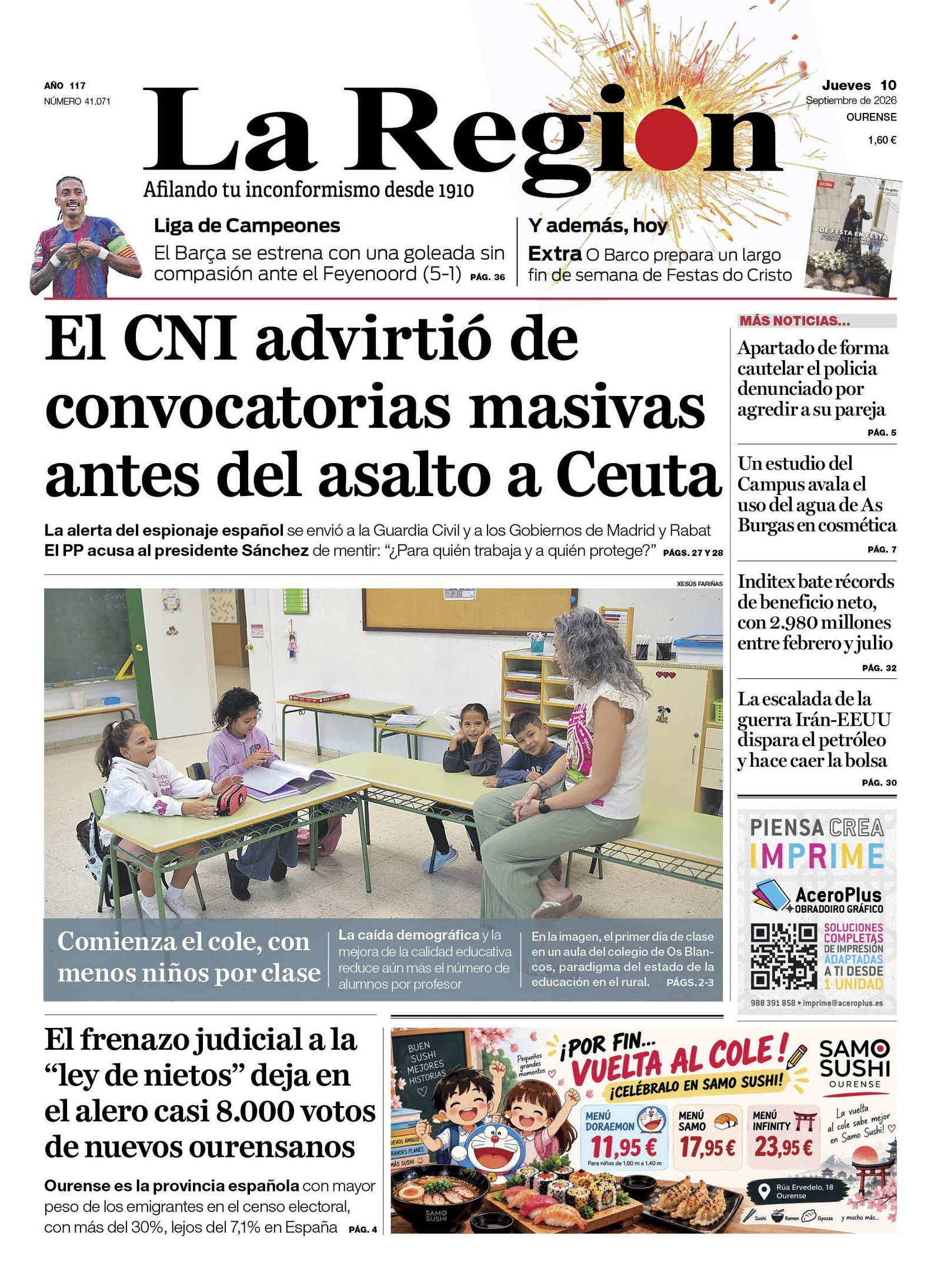 Los titulares de La Región del 10 de septiembre