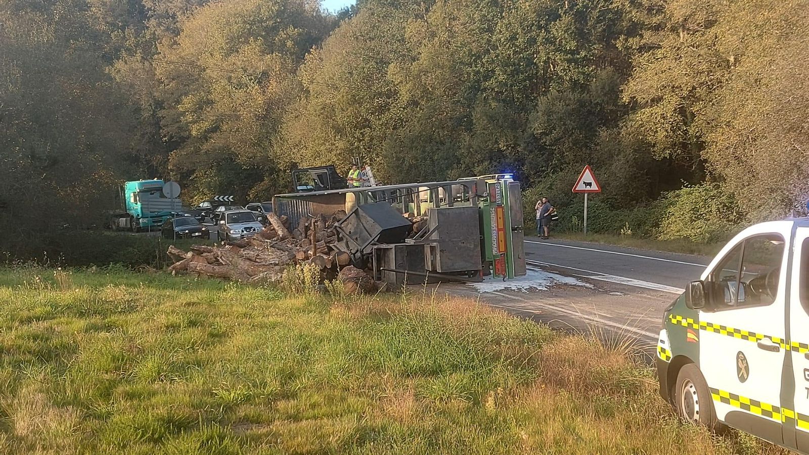 El camión volcado en la carretera OU-531.