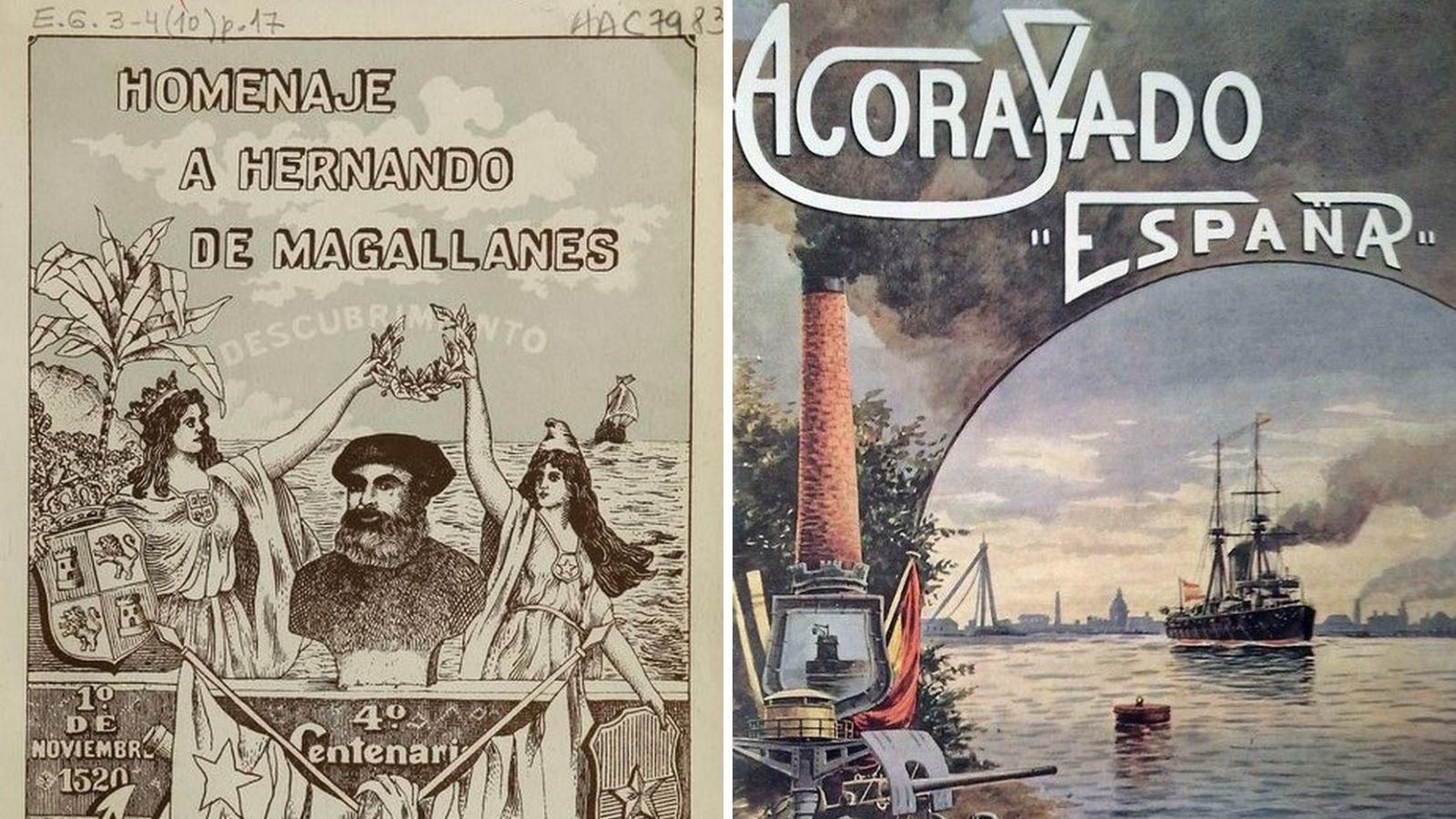 Carteis alusivos ó IV Centenario da viaxe de Magalhães e do buque España.