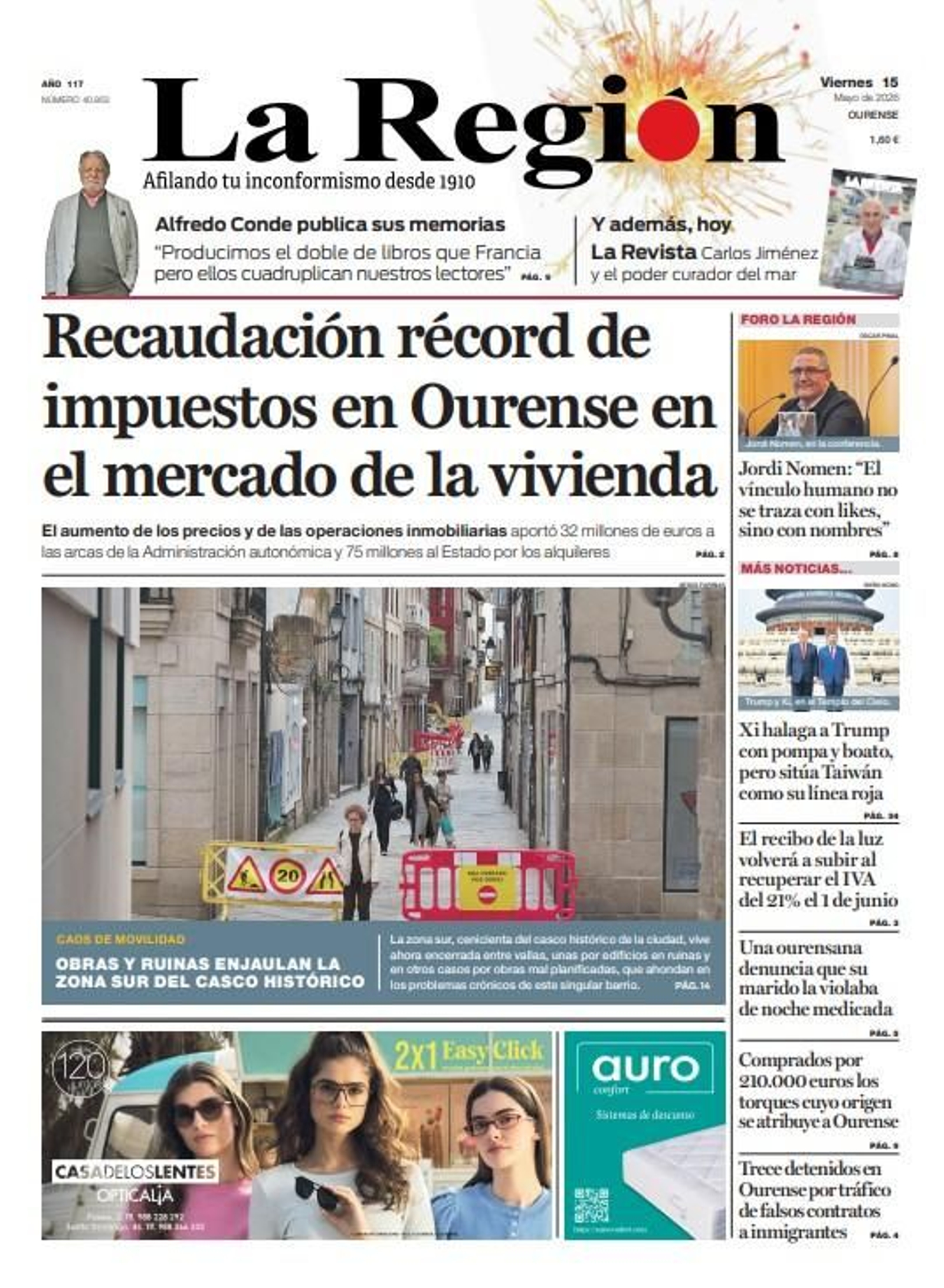Los titulares de La Región de este viernes, 15 de mayo