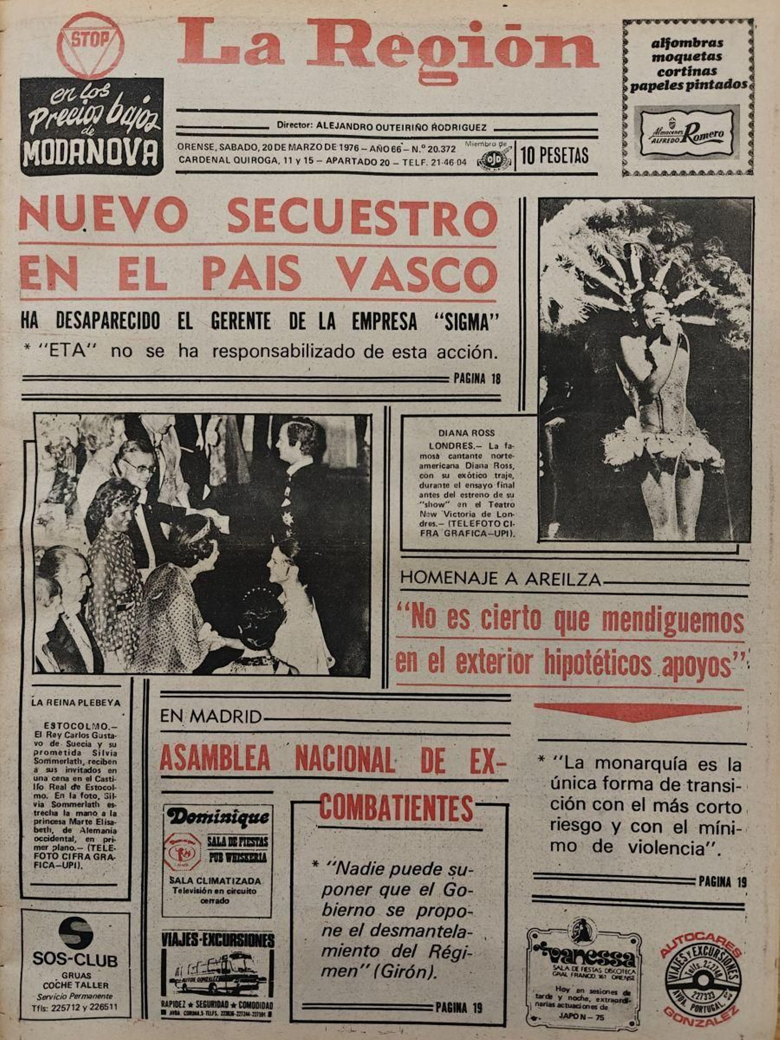 La portada de La Región del 20 de marzo de 1976.
